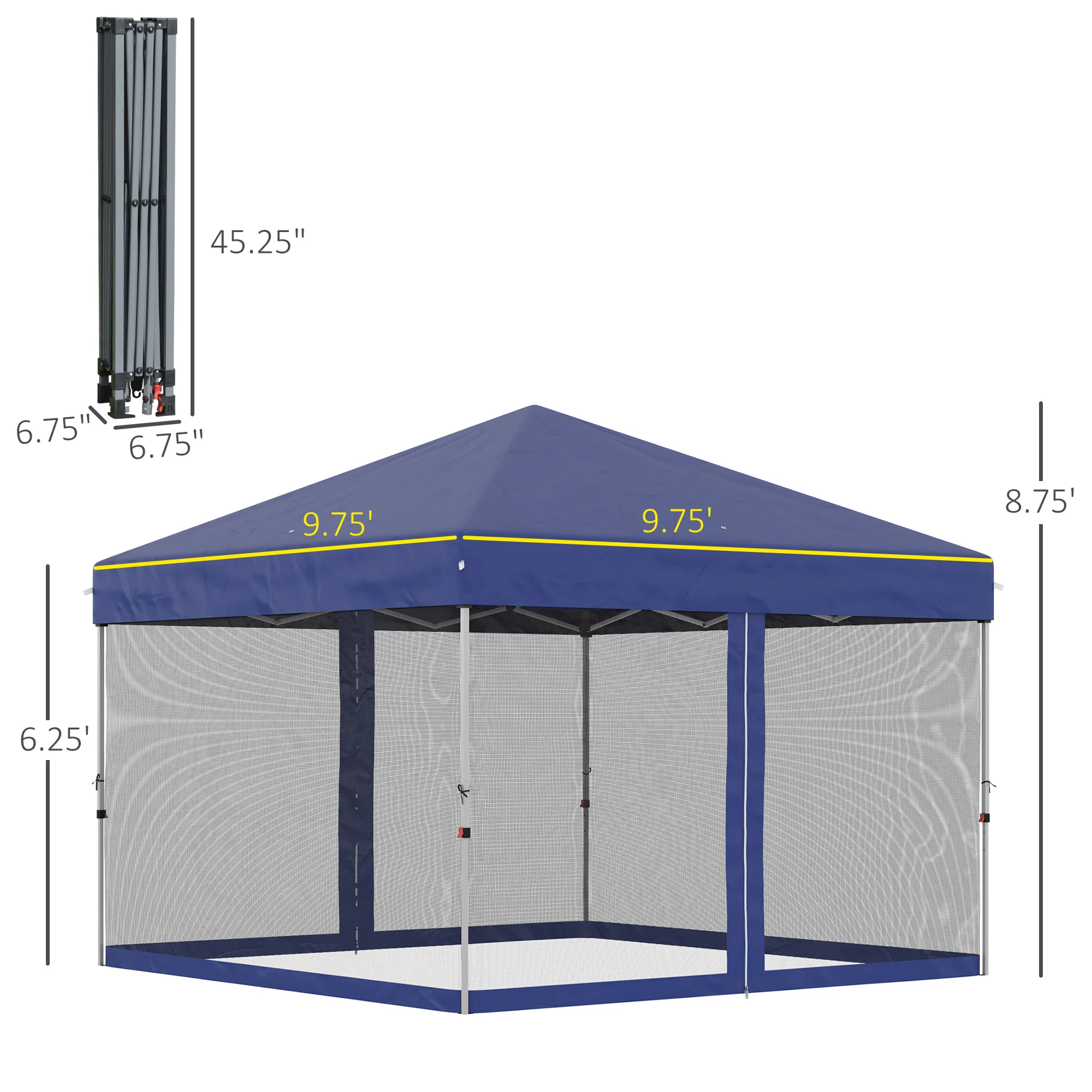 10' x 10' Pop-Up Gazebo with Screen Room, Adjustable Height & Wheeled Carry Bag, Blue - Image 5