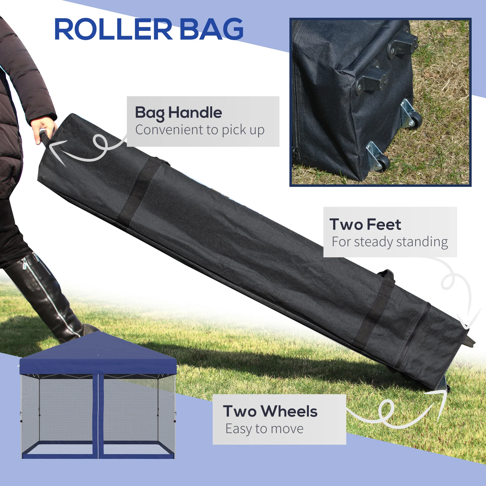 10' x 10' Pop-Up Gazebo with Screen Room, Adjustable Height & Wheeled Carry Bag, Blue - Image 8