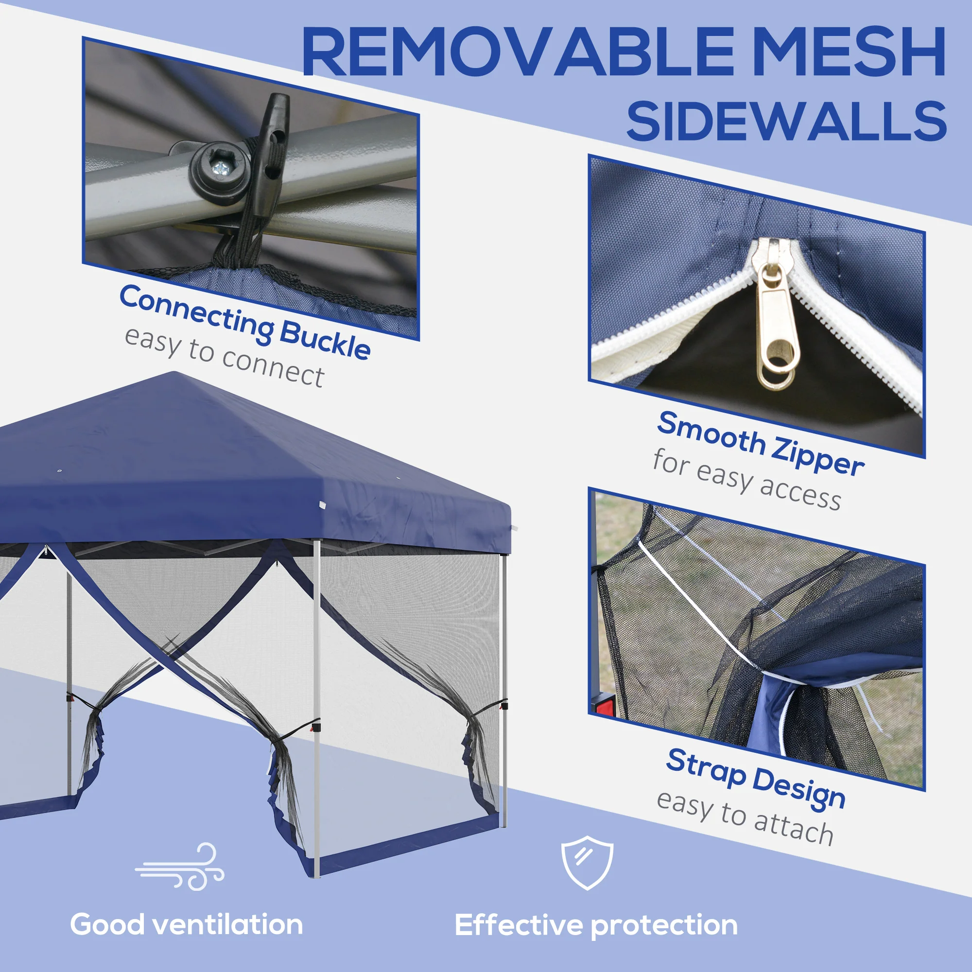 10' x 10' Pop-Up Gazebo with Screen Room, Adjustable Height & Wheeled Carry Bag, Blue - Image 9