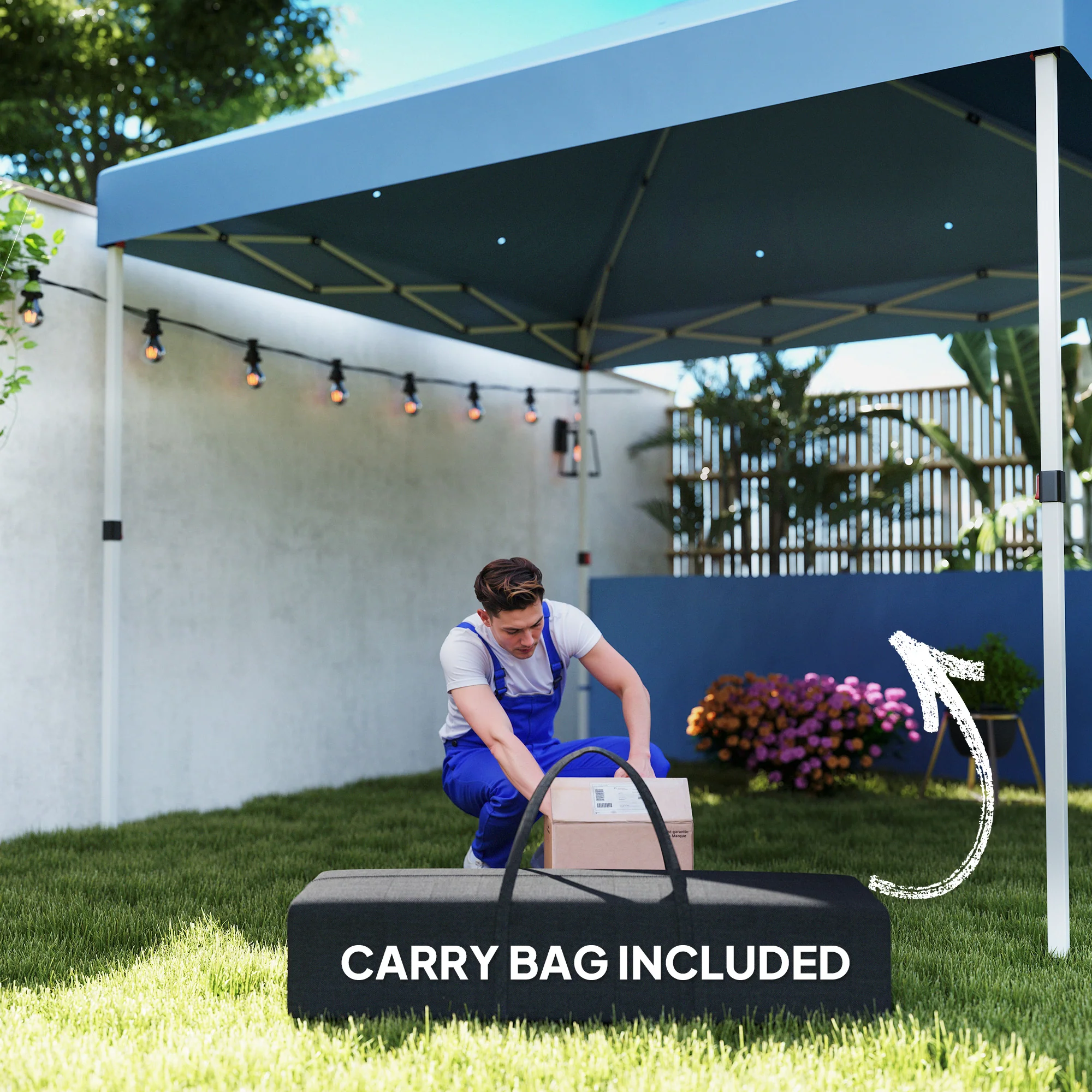 10' x 10' Pop-Up Canopy Tent with UV50+, 2 Half Sidewalls & Wheeled Bag, Sea Blue - Image 11