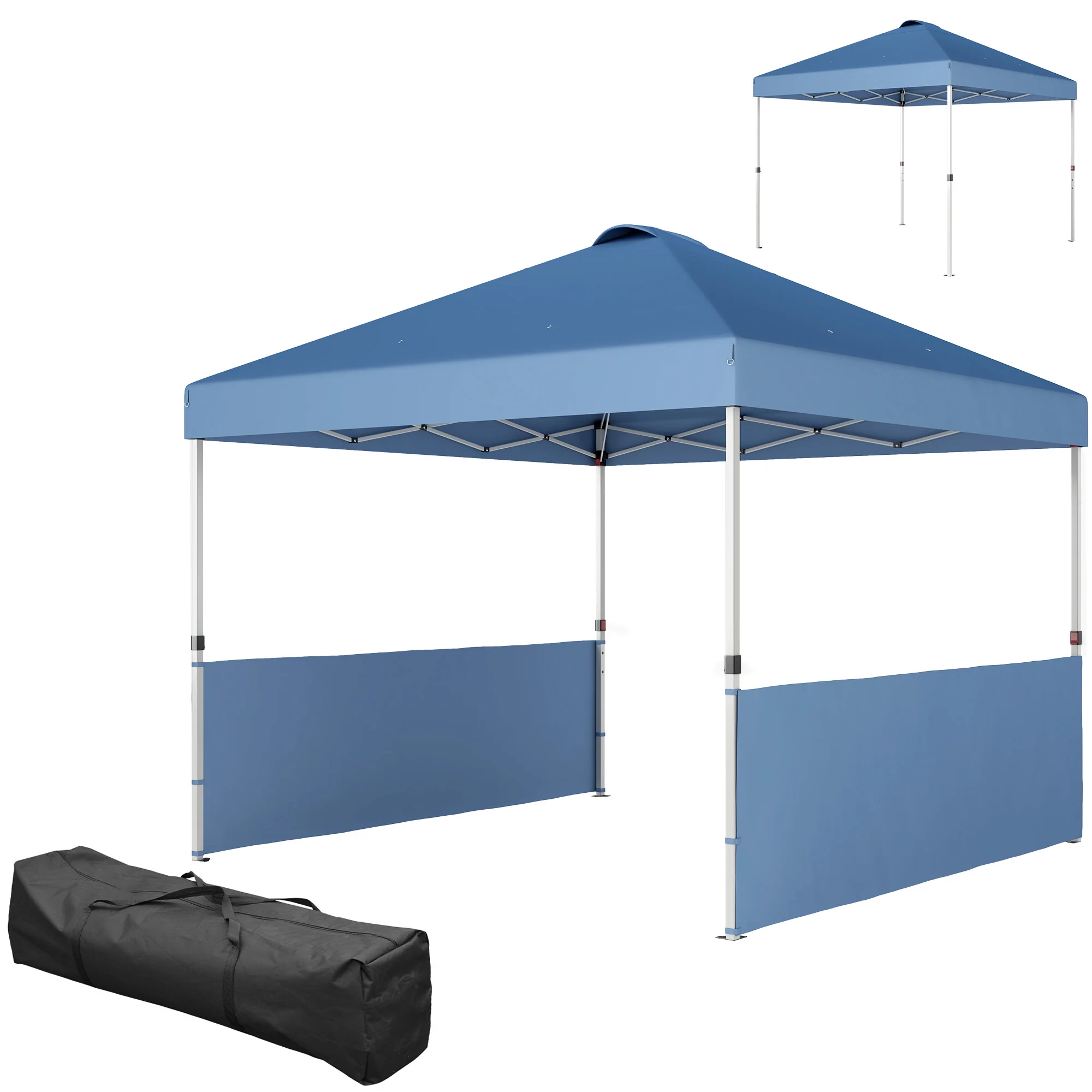 10' x 10' Pop-Up Canopy Tent with UV50+, 2 Half Sidewalls & Wheeled Bag, Sea Blue - Image 2