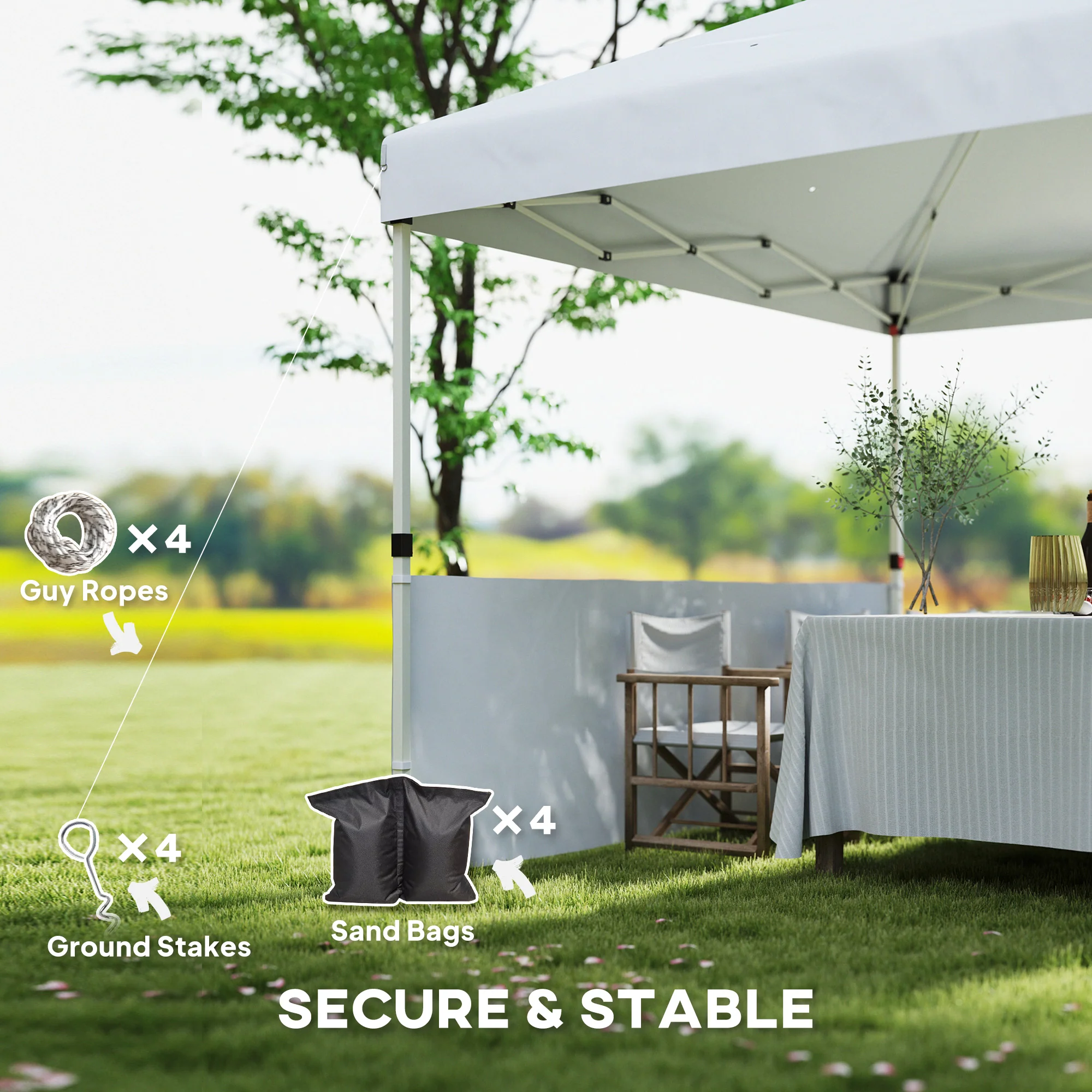 10' x 10' Pop Up Canopy Tent with 2 Half Sidewalls, UV50+, Wheeled Bag, White - Image 10