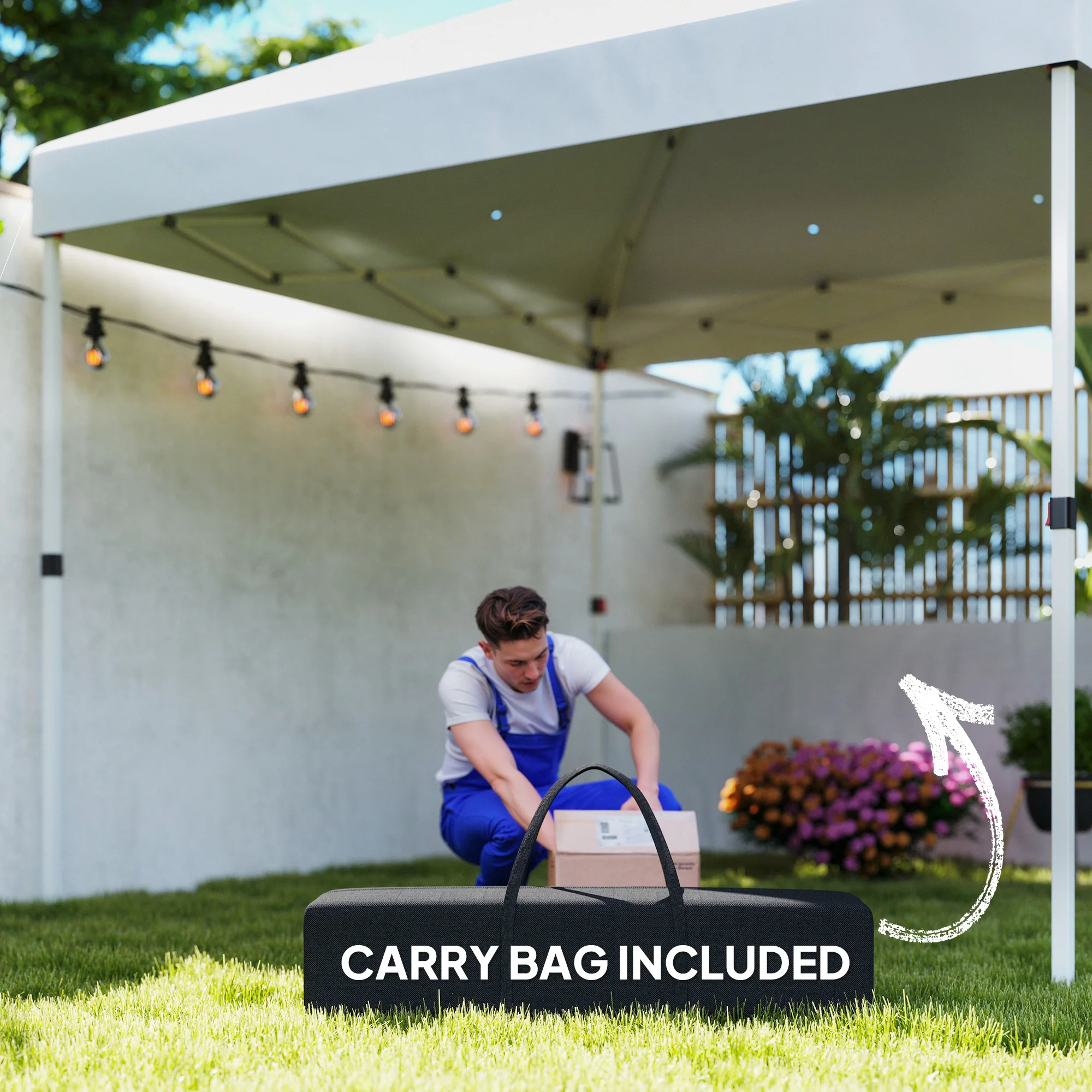 10' x 10' Pop Up Canopy Tent with 2 Half Sidewalls, UV50+, Wheeled Bag, White - Image 11
