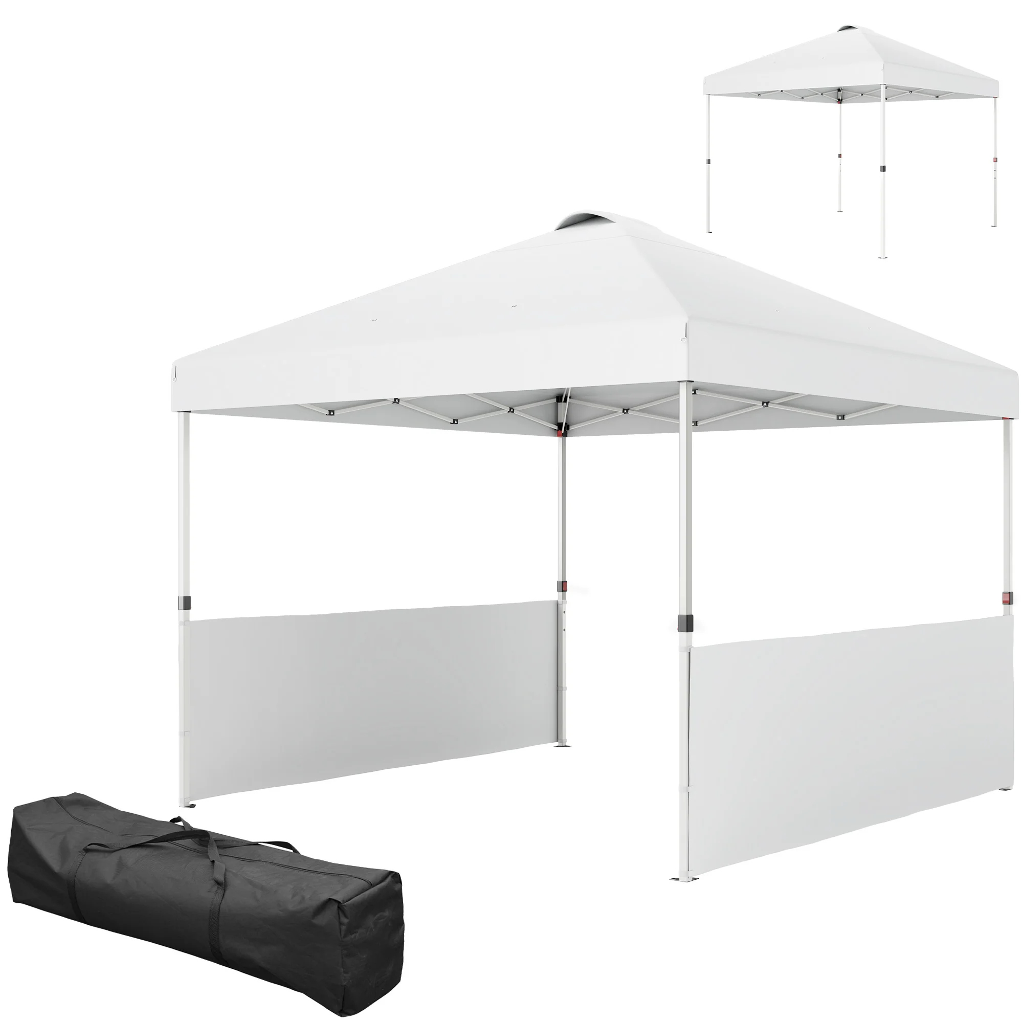 10' x 10' Pop Up Canopy Tent with 2 Half Sidewalls, UV50+, Wheeled Bag, White - Image 2