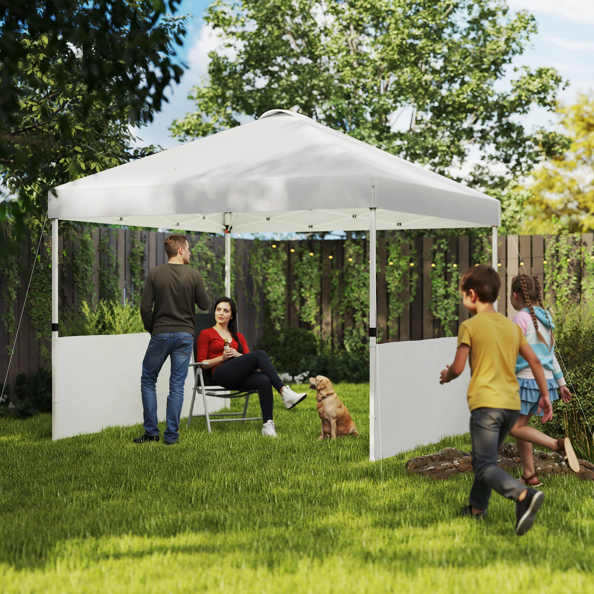10' x 10' Pop Up Canopy Tent with 2 Half Sidewalls, UV50+, Wheeled Bag, White - Image 3