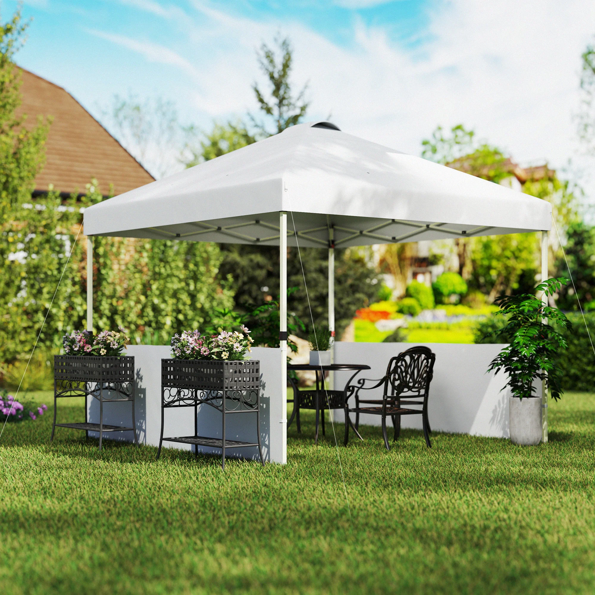 10' x 10' Pop Up Canopy Tent with 2 Half Sidewalls, UV50+, Wheeled Bag, White - Image 4