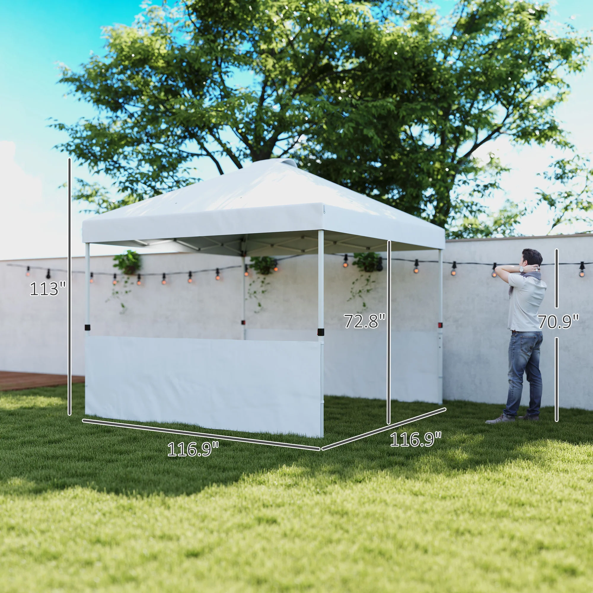 10' x 10' Pop Up Canopy Tent with 2 Half Sidewalls, UV50+, Wheeled Bag, White - Image 5