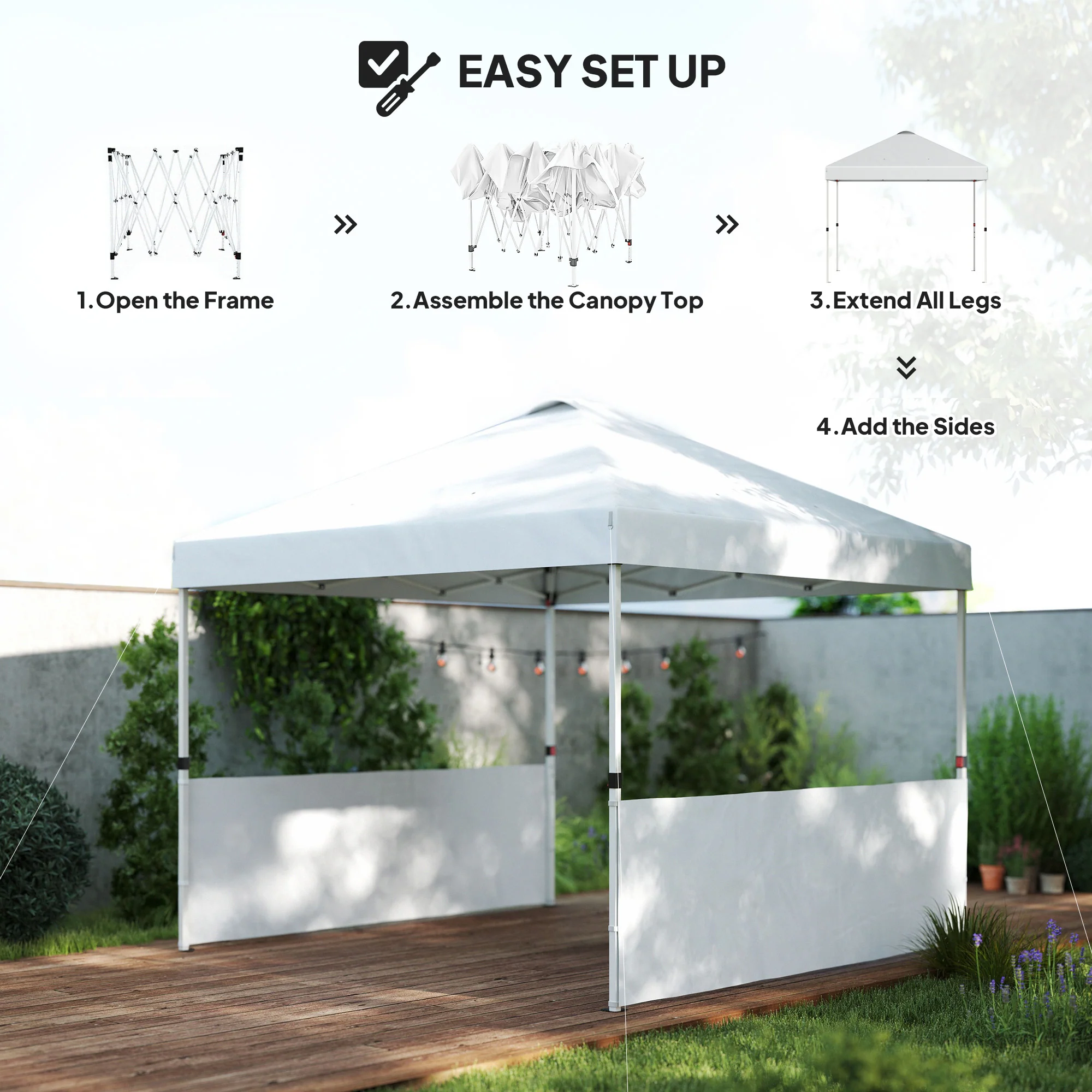10' x 10' Pop Up Canopy Tent with 2 Half Sidewalls, UV50+, Wheeled Bag, White - Image 6