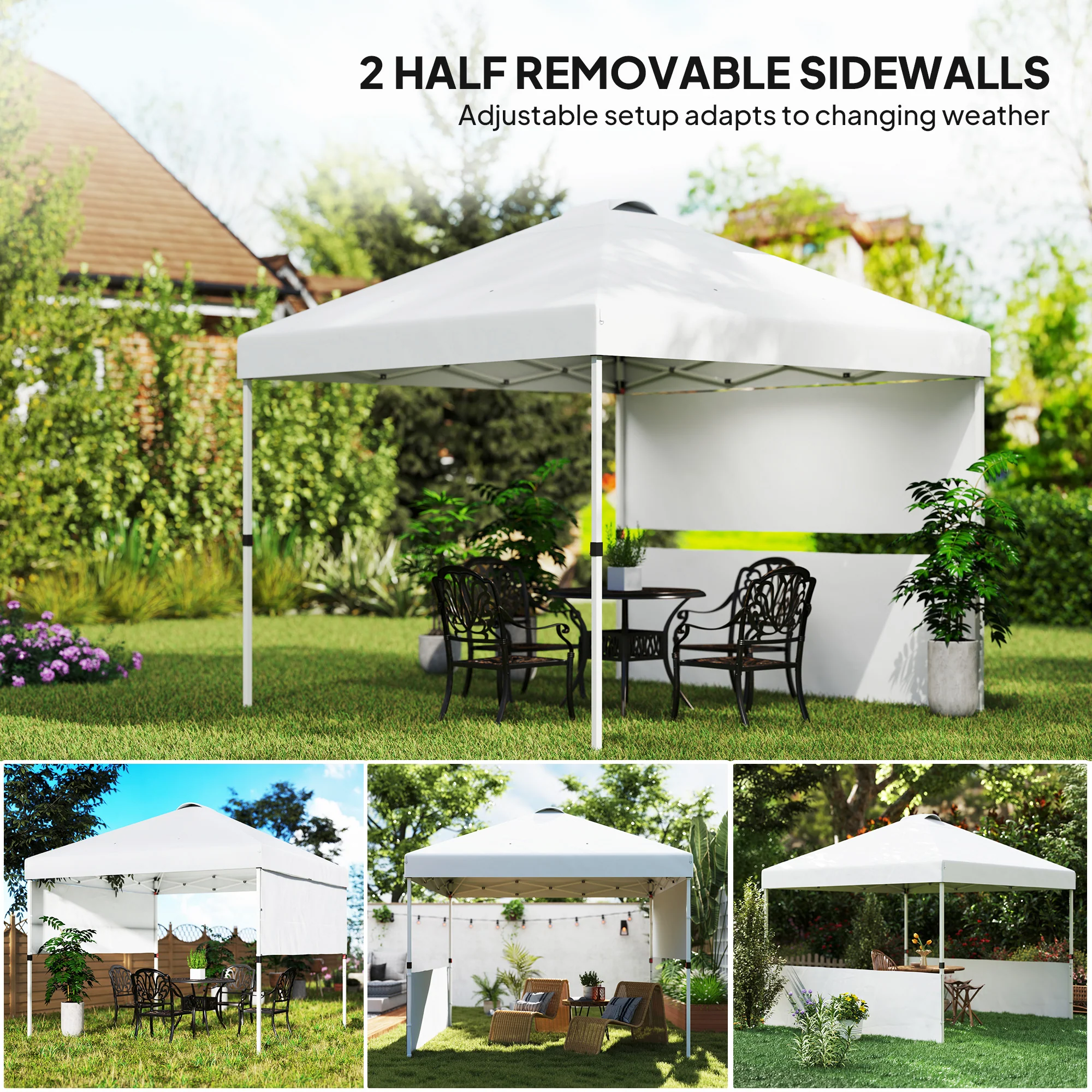 10' x 10' Pop Up Canopy Tent with 2 Half Sidewalls, UV50+, Wheeled Bag, White - Image 7