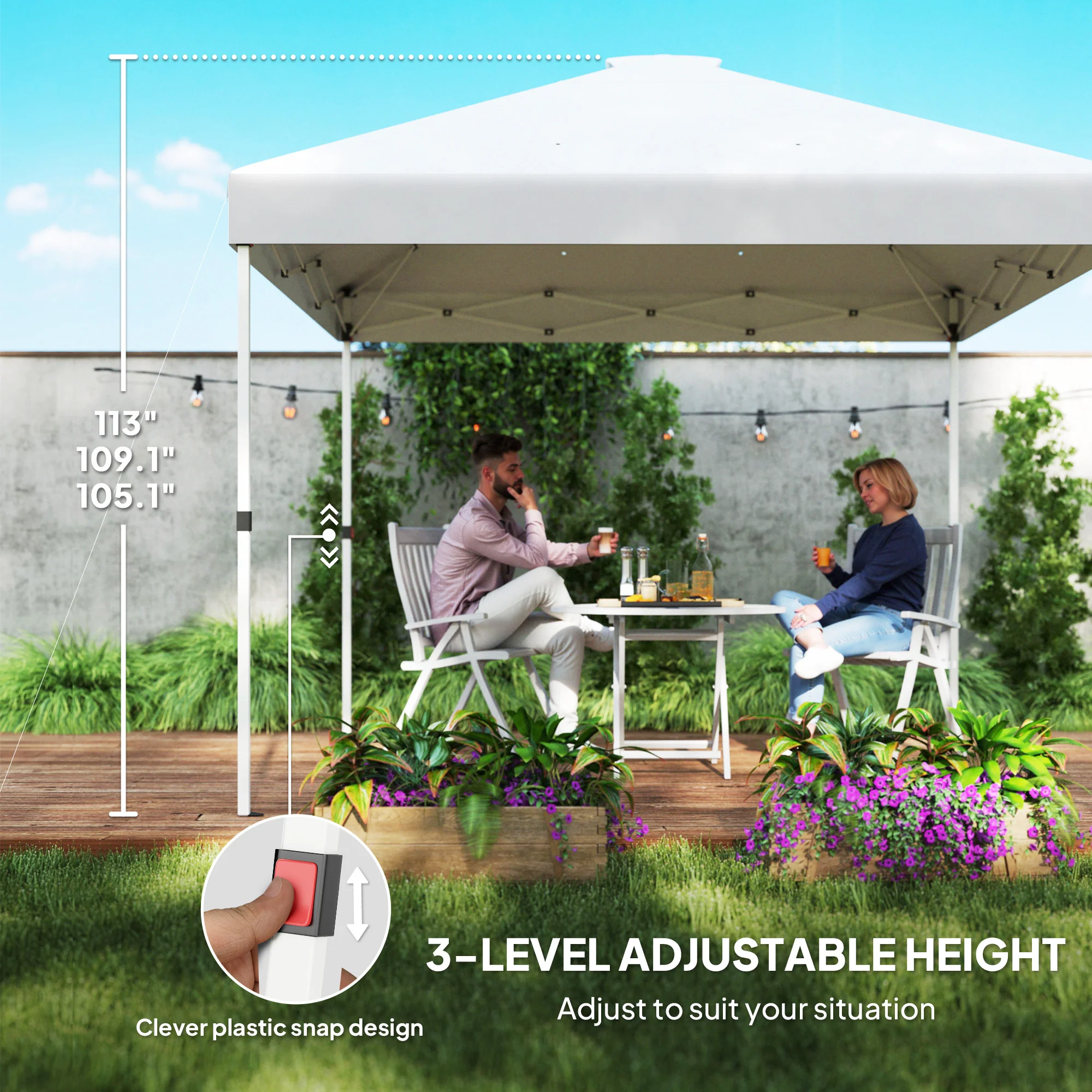 10' x 10' Pop Up Canopy Tent with 2 Half Sidewalls, UV50+, Wheeled Bag, White - Image 8