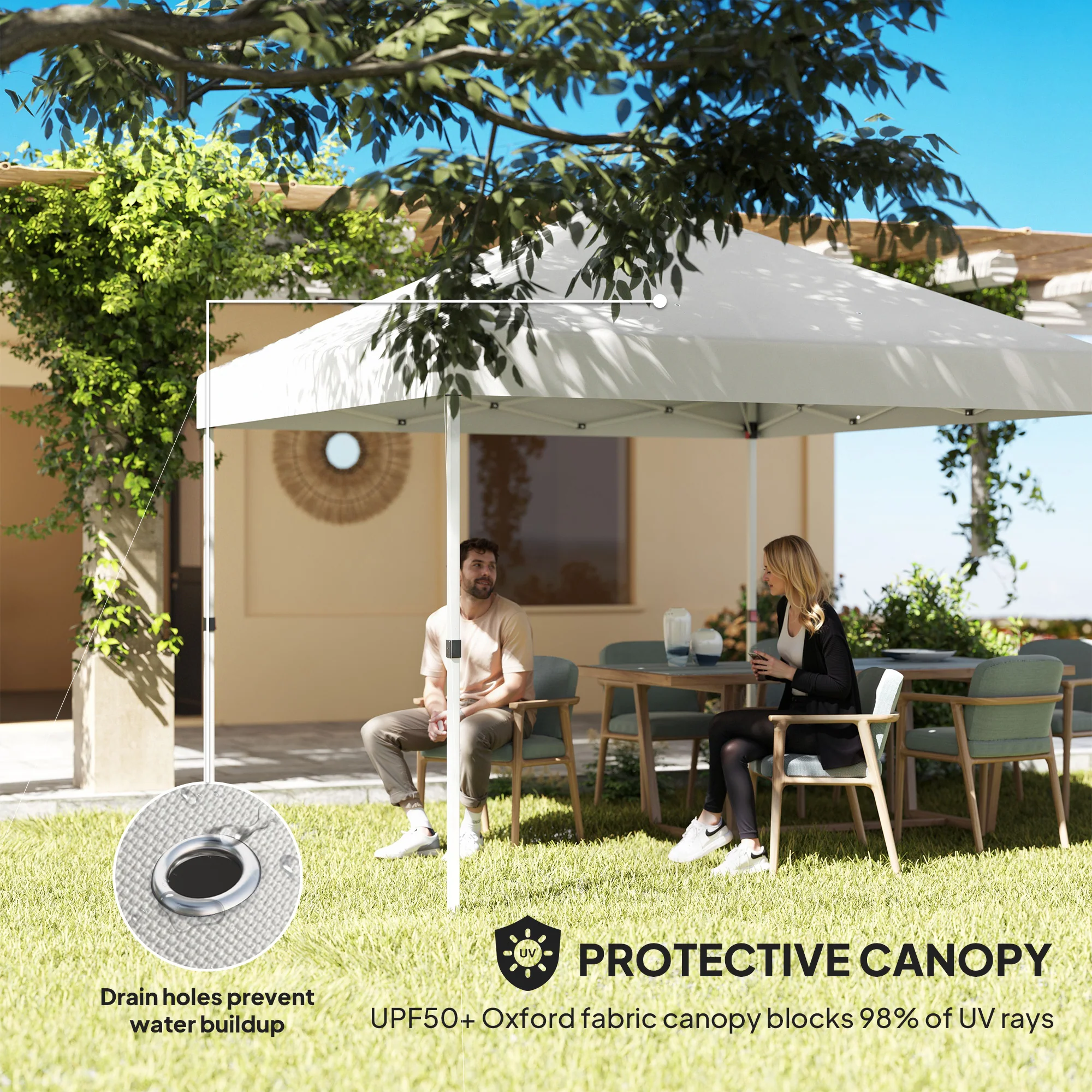 10' x 10' Pop Up Canopy Tent with 2 Half Sidewalls, UV50+, Wheeled Bag, White - Image 9