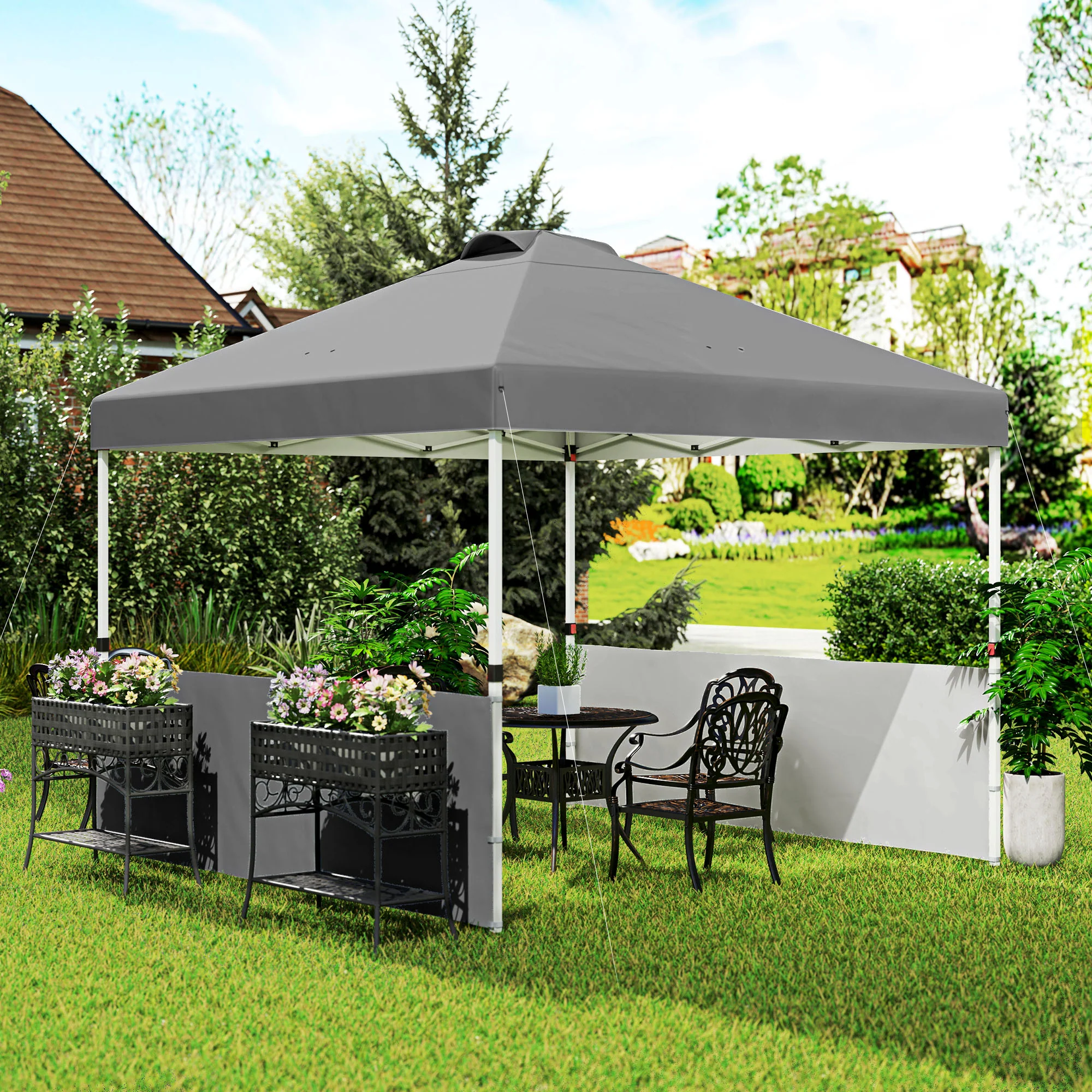 10' x 10' Canopy Tent with UV50+ & Wheeled Bag, 2 Half Sidewalls, Dark Gray - Image 4