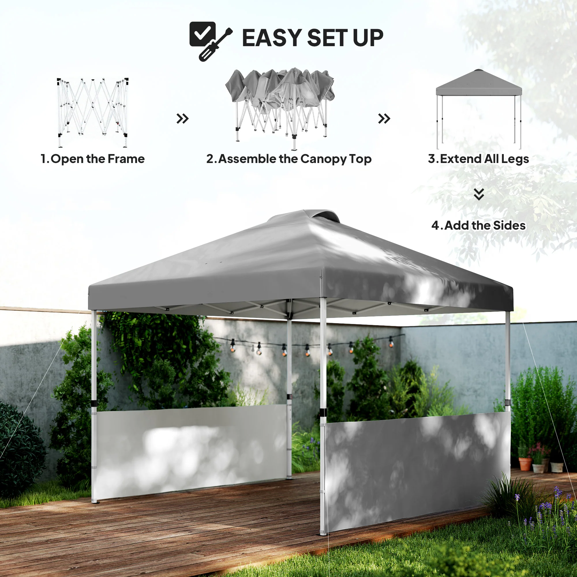 10' x 10' Canopy Tent with UV50+ & Wheeled Bag, 2 Half Sidewalls, Dark Gray - Image 6