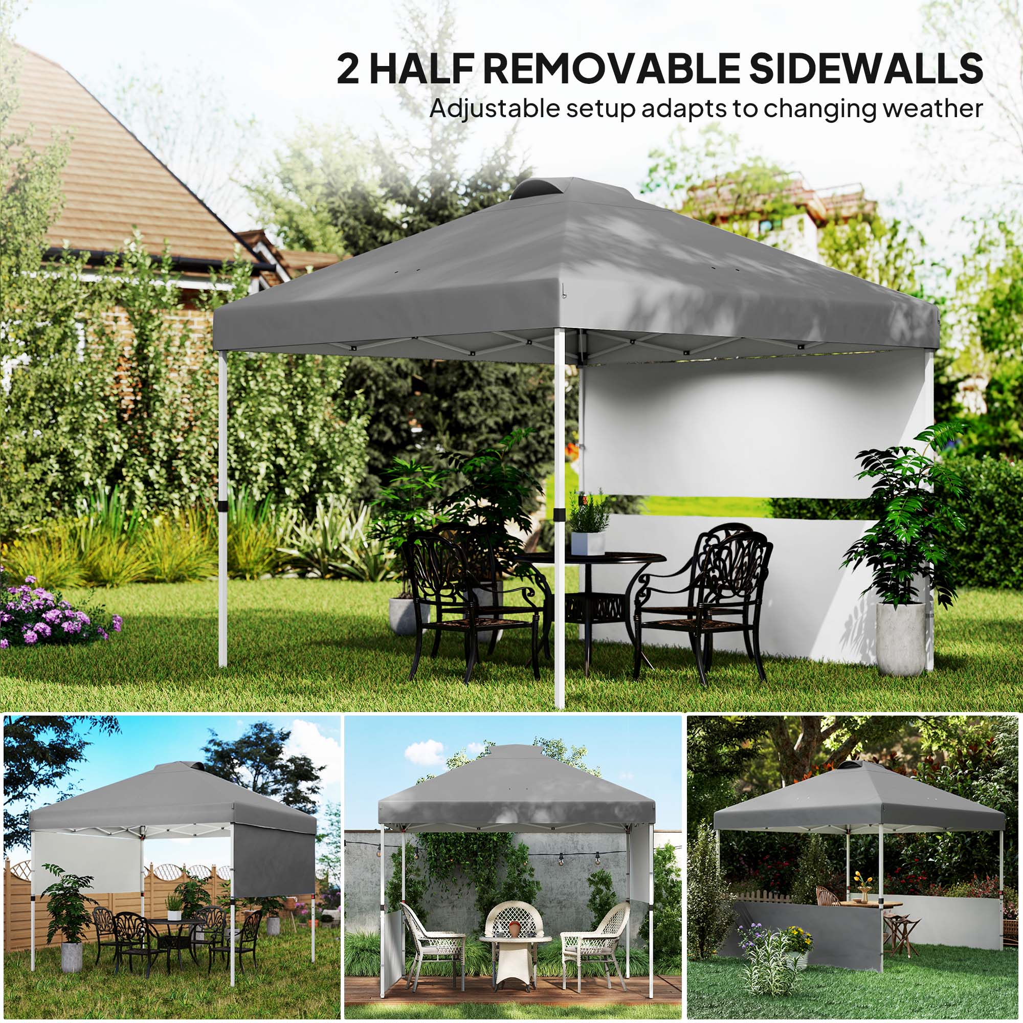 10' x 10' Canopy Tent with UV50+ & Wheeled Bag, 2 Half Sidewalls, Dark Gray - Image 7
