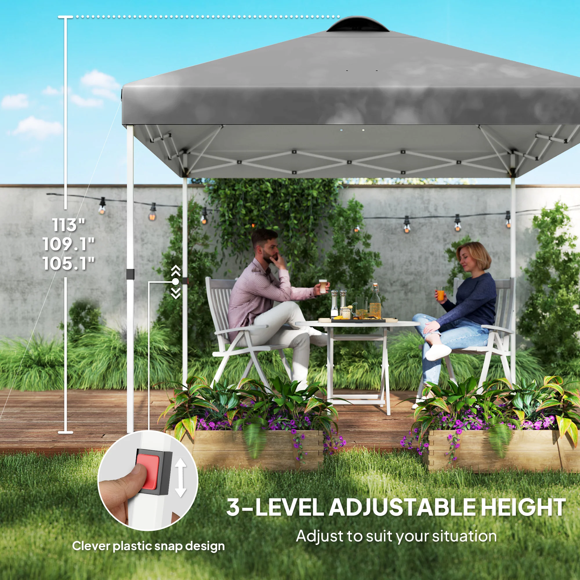 10' x 10' Canopy Tent with UV50+ & Wheeled Bag, 2 Half Sidewalls, Dark Gray - Image 8