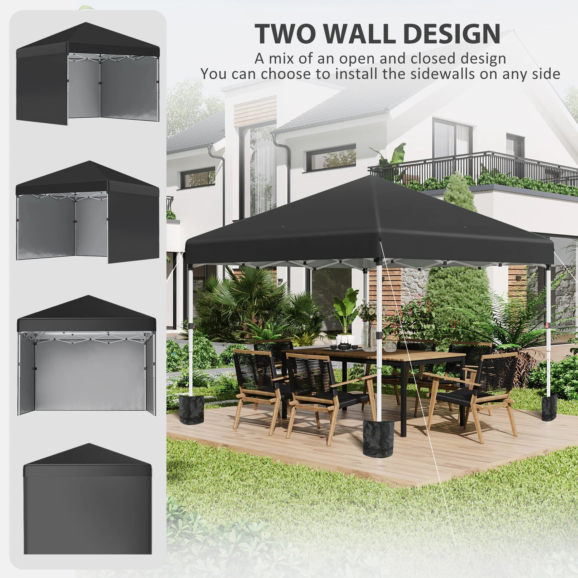 10' x 10' Instant Pop-Up Canopy Tent with 3 Sidewalls, Weight Bags & Carry Bag, Black - Image 6