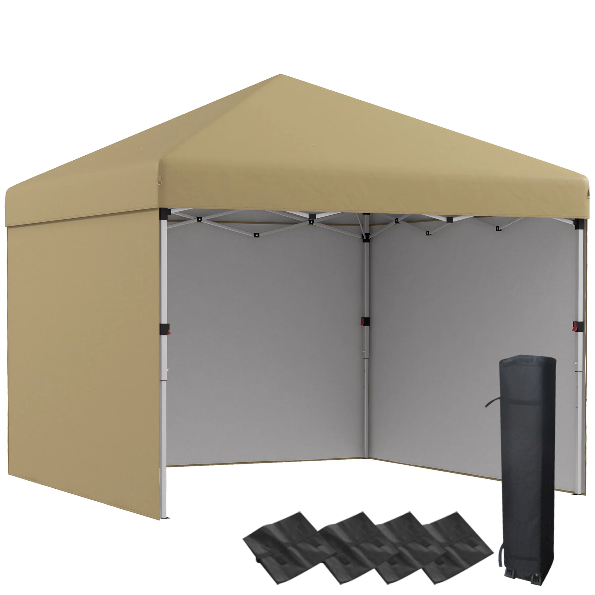 10' x 10' Adjustable Height Pop Up Canopy with Sidewalls, Weight Bags, Carry Bag, Beige