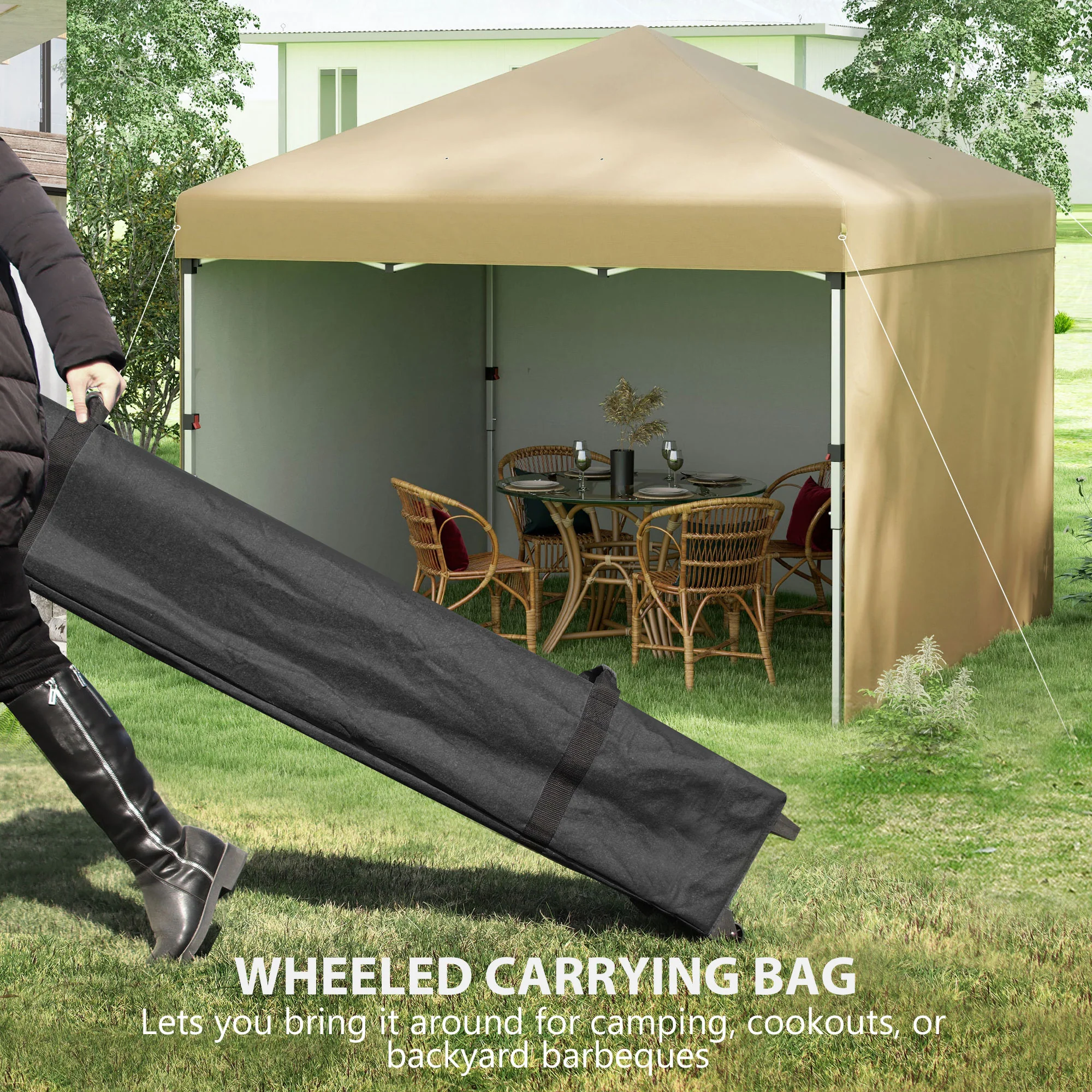 10' x 10' Adjustable Height Pop Up Canopy with Sidewalls, Weight Bags, Carry Bag, Beige - Image 10