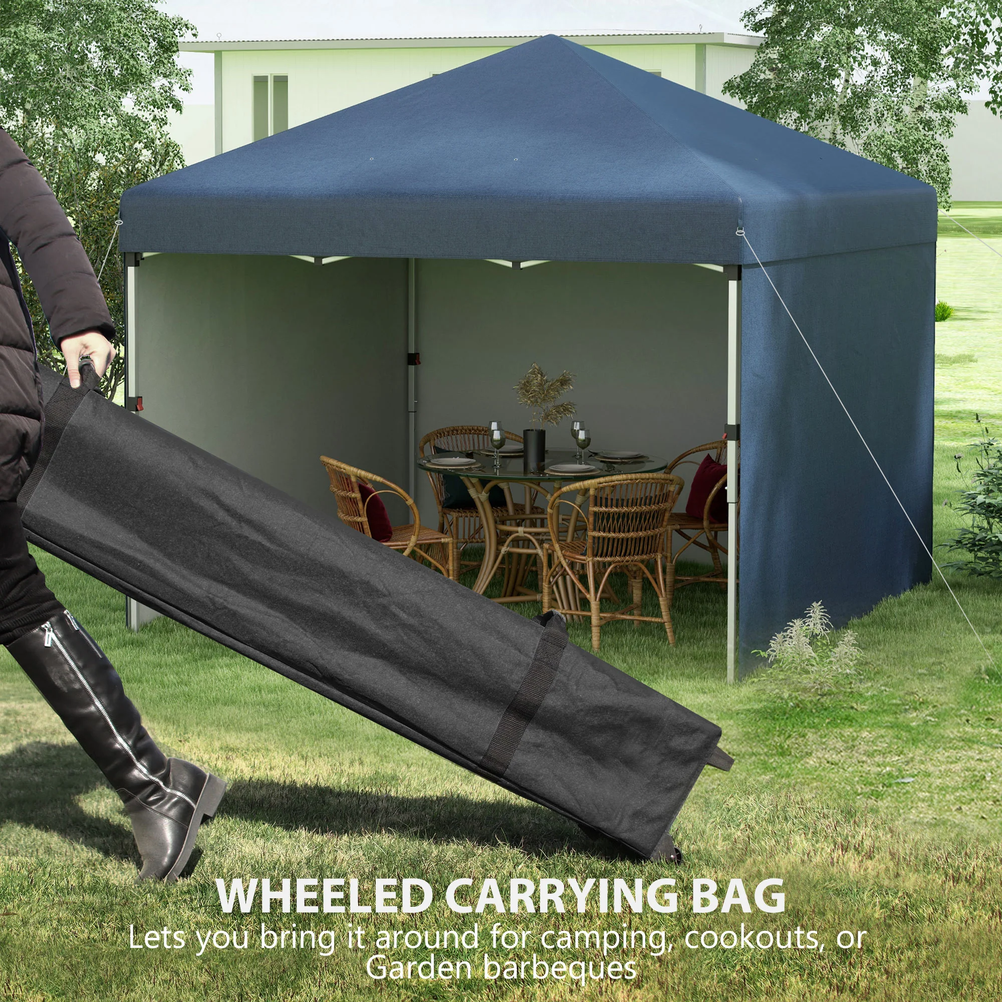 10' x 10' Adjustable Height Pop-Up Canopy with Sidewalls & Weight Bags, Navy Blue - Image 10