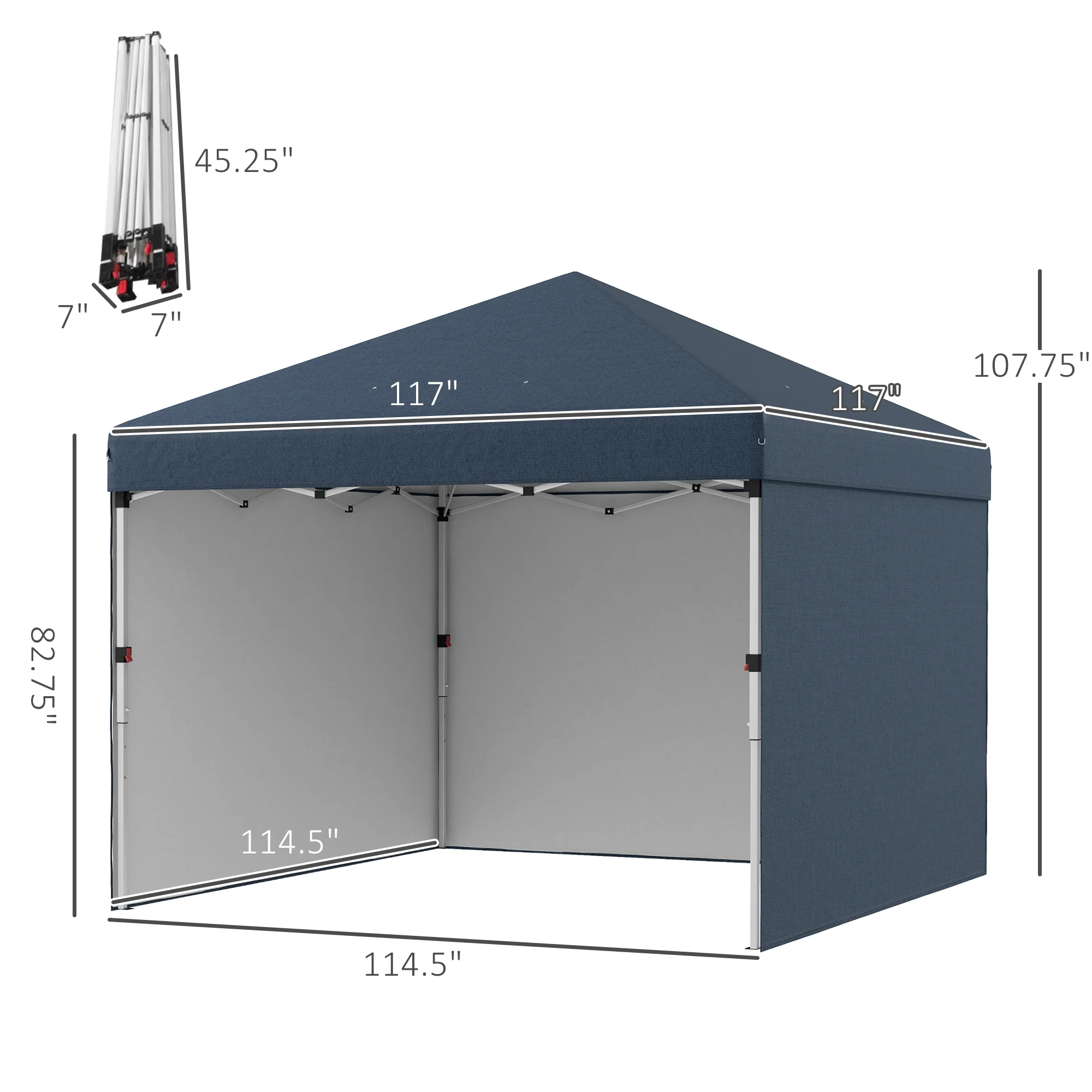 10' x 10' Adjustable Height Pop-Up Canopy with Sidewalls & Weight Bags, Navy Blue - Image 5