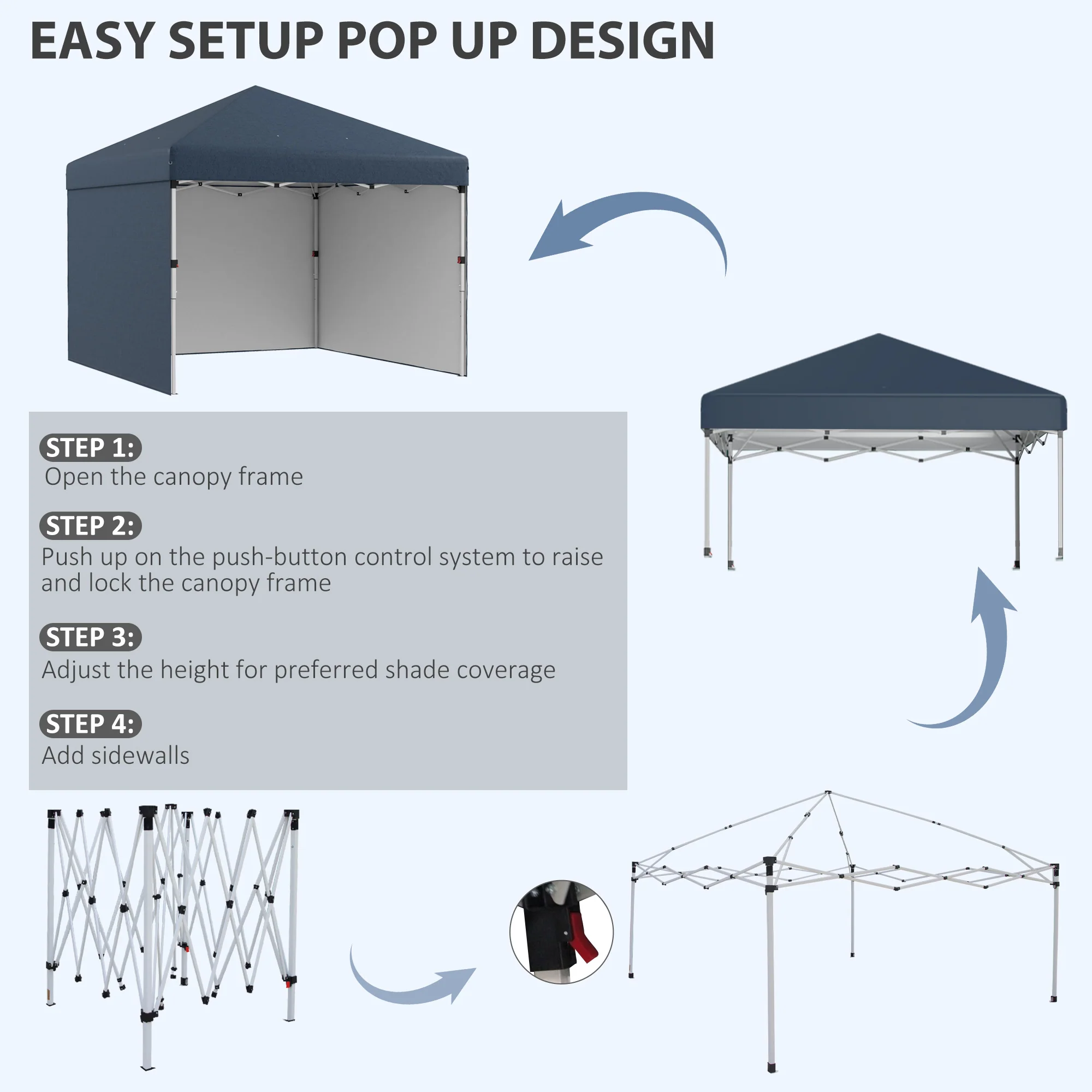 10' x 10' Adjustable Height Pop-Up Canopy with Sidewalls & Weight Bags, Navy Blue - Image 7