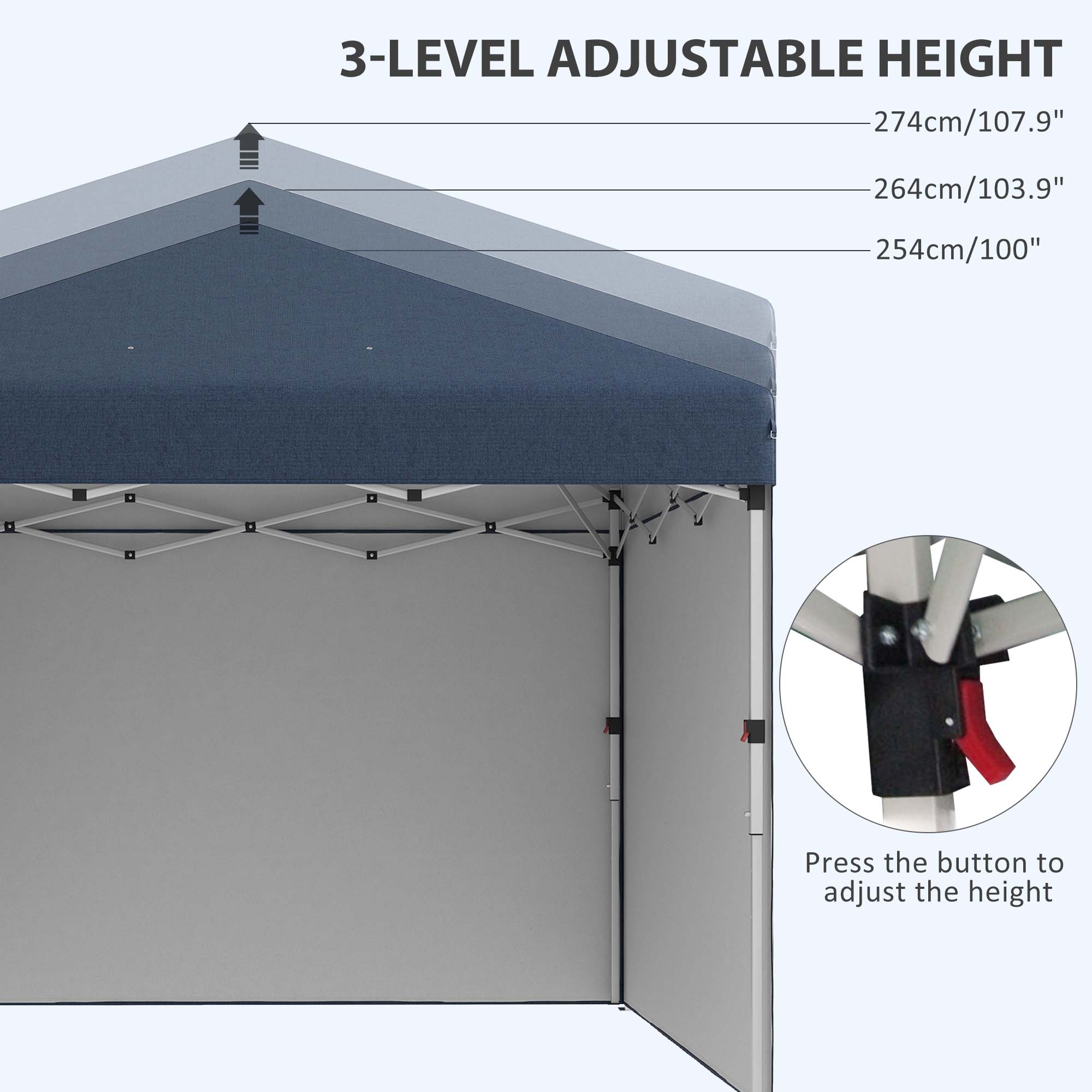 10' x 10' Adjustable Height Pop-Up Canopy with Sidewalls & Weight Bags, Navy Blue - Image 8