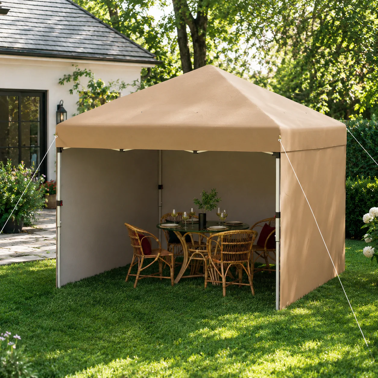 10' x 10' Adjustable Height Pop Up Canopy with Sidewalls, Weight Bags, Carry Bag, Beige - Image 3