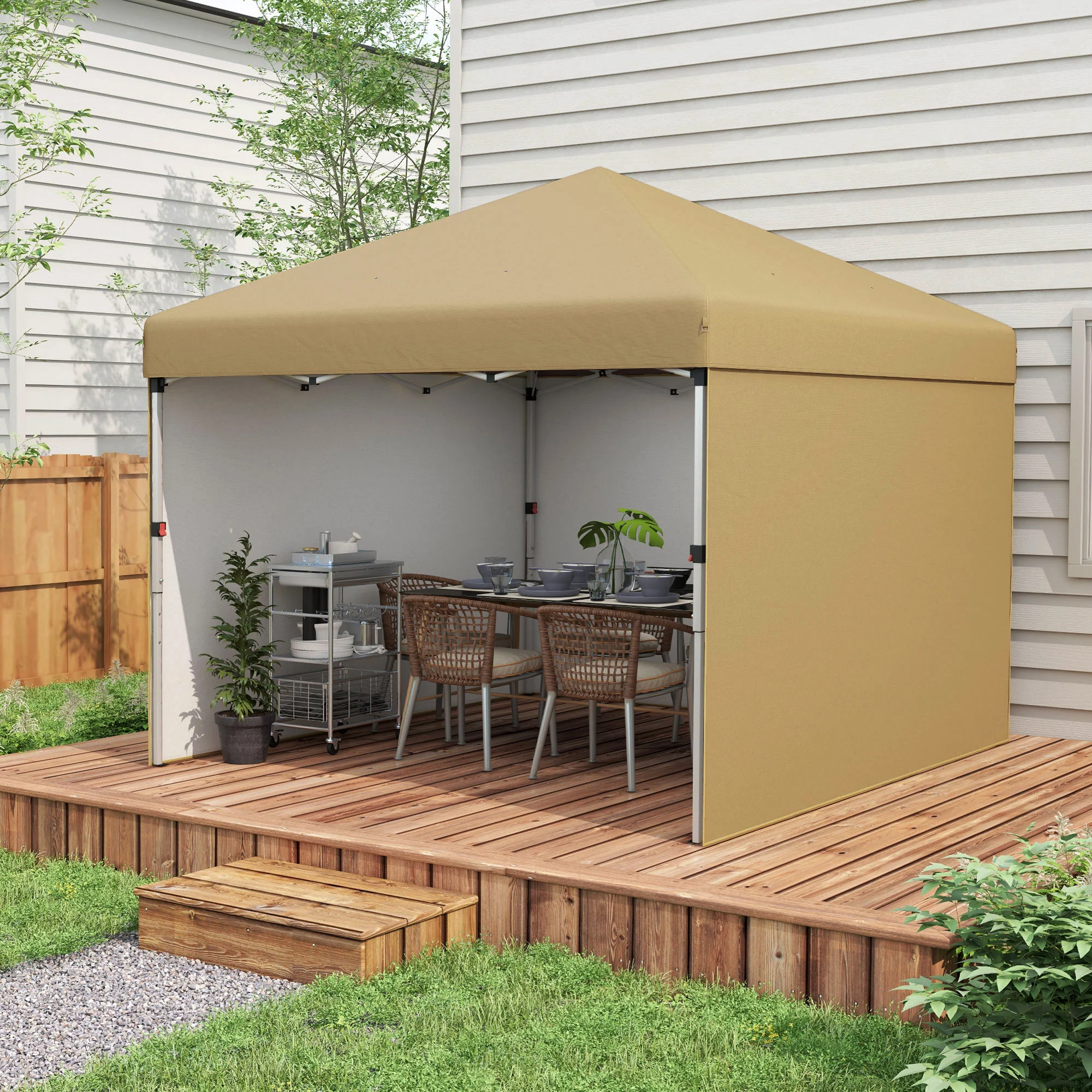 10' x 10' Adjustable Height Pop Up Canopy with Sidewalls, Weight Bags, Carry Bag, Beige - Image 4