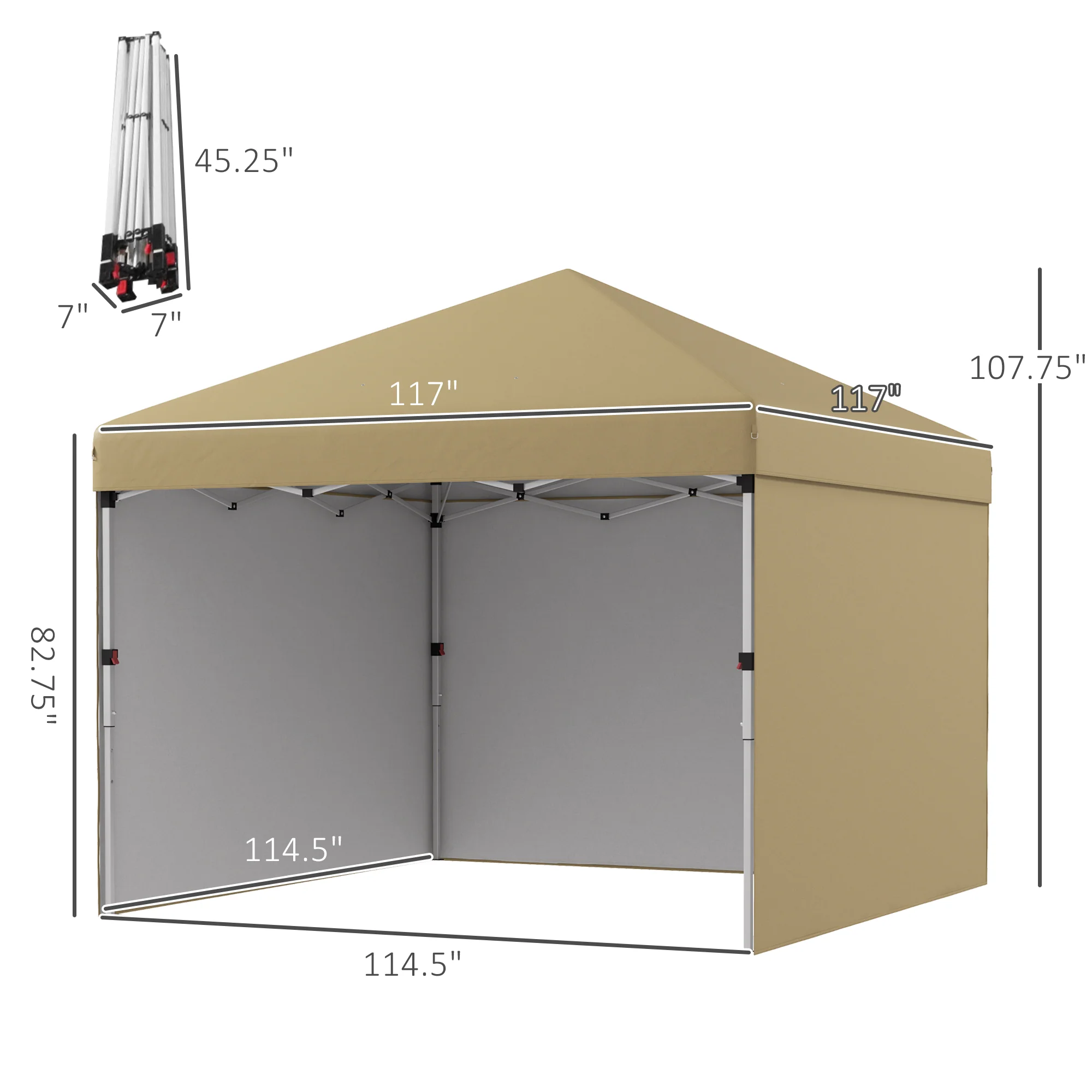 10' x 10' Adjustable Height Pop Up Canopy with Sidewalls, Weight Bags, Carry Bag, Beige - Image 5