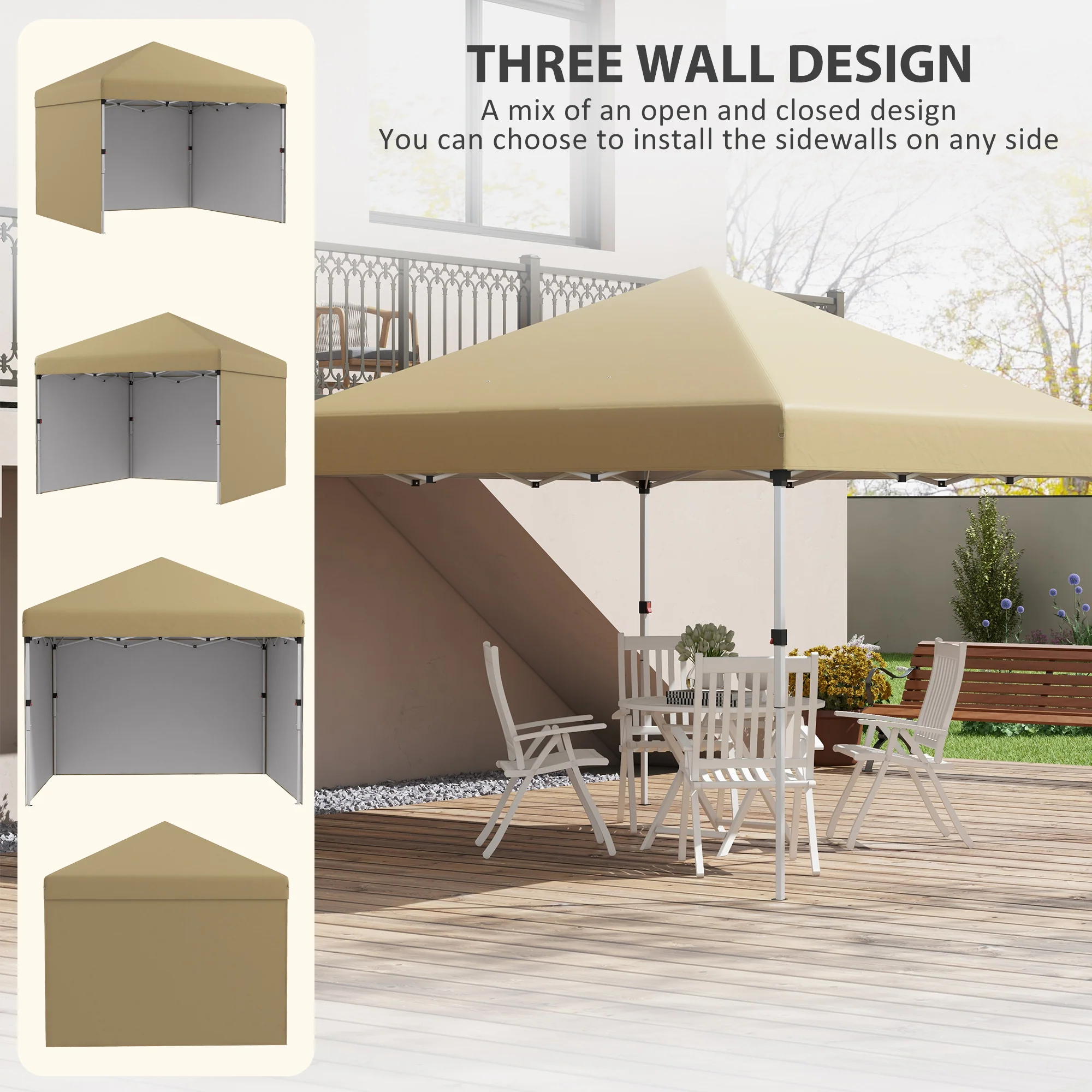 10' x 10' Adjustable Height Pop Up Canopy with Sidewalls, Weight Bags, Carry Bag, Beige - Image 6