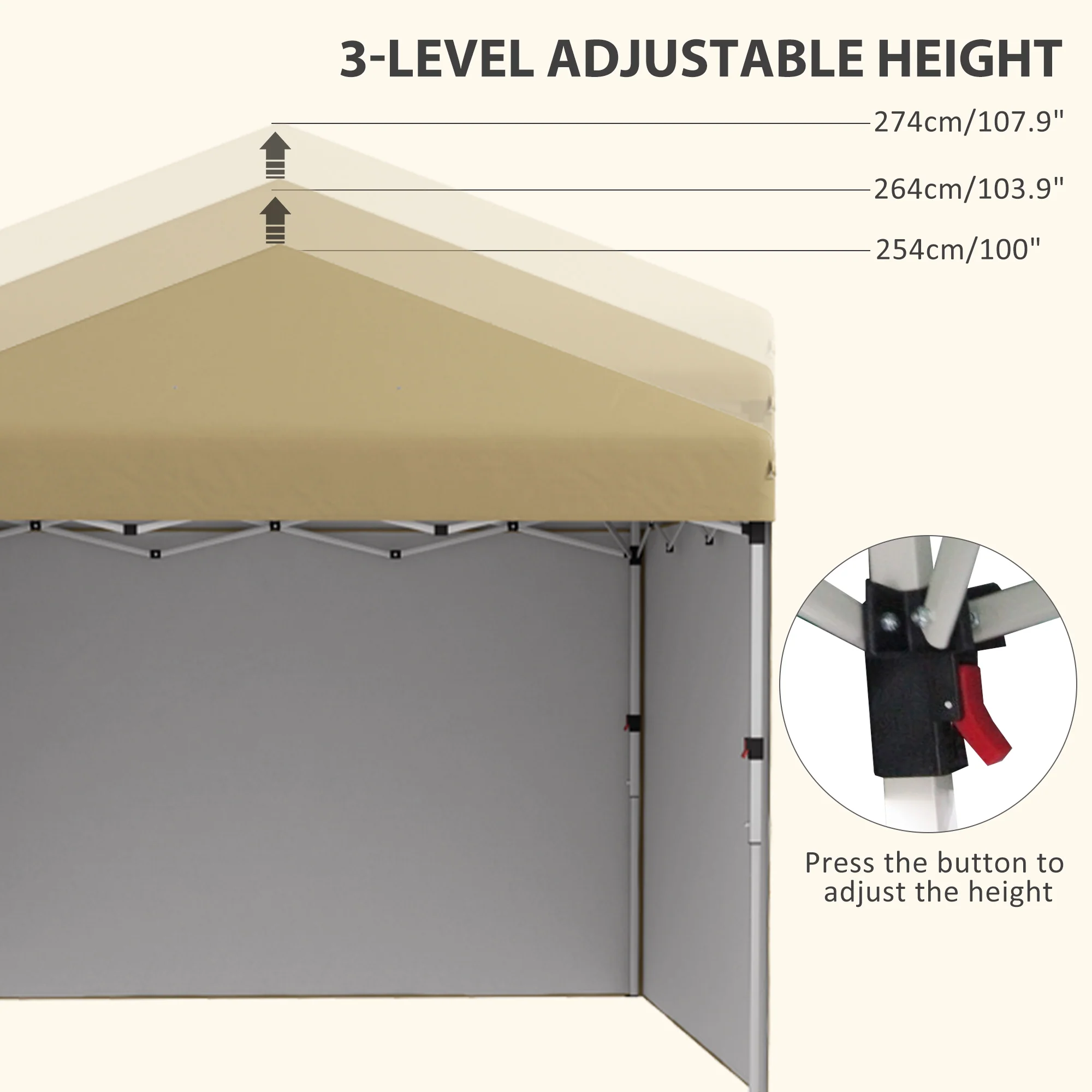 10' x 10' Adjustable Height Pop Up Canopy with Sidewalls, Weight Bags, Carry Bag, Beige - Image 8
