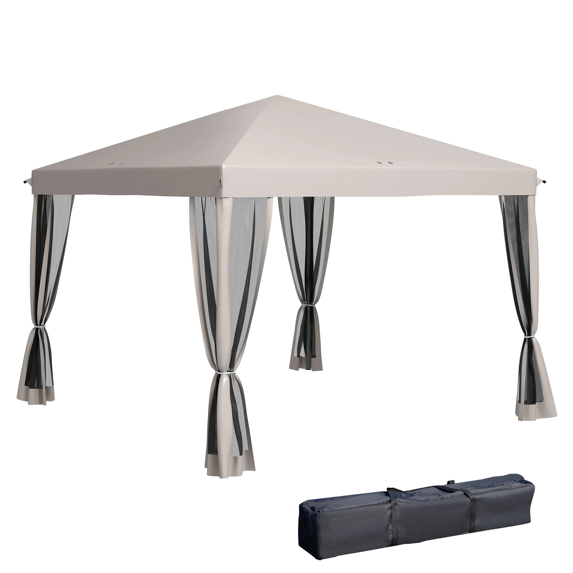 10' x 10' Pop-Up Canopy Tent with Netting, Carry Bag & Adjustable Height, Beige