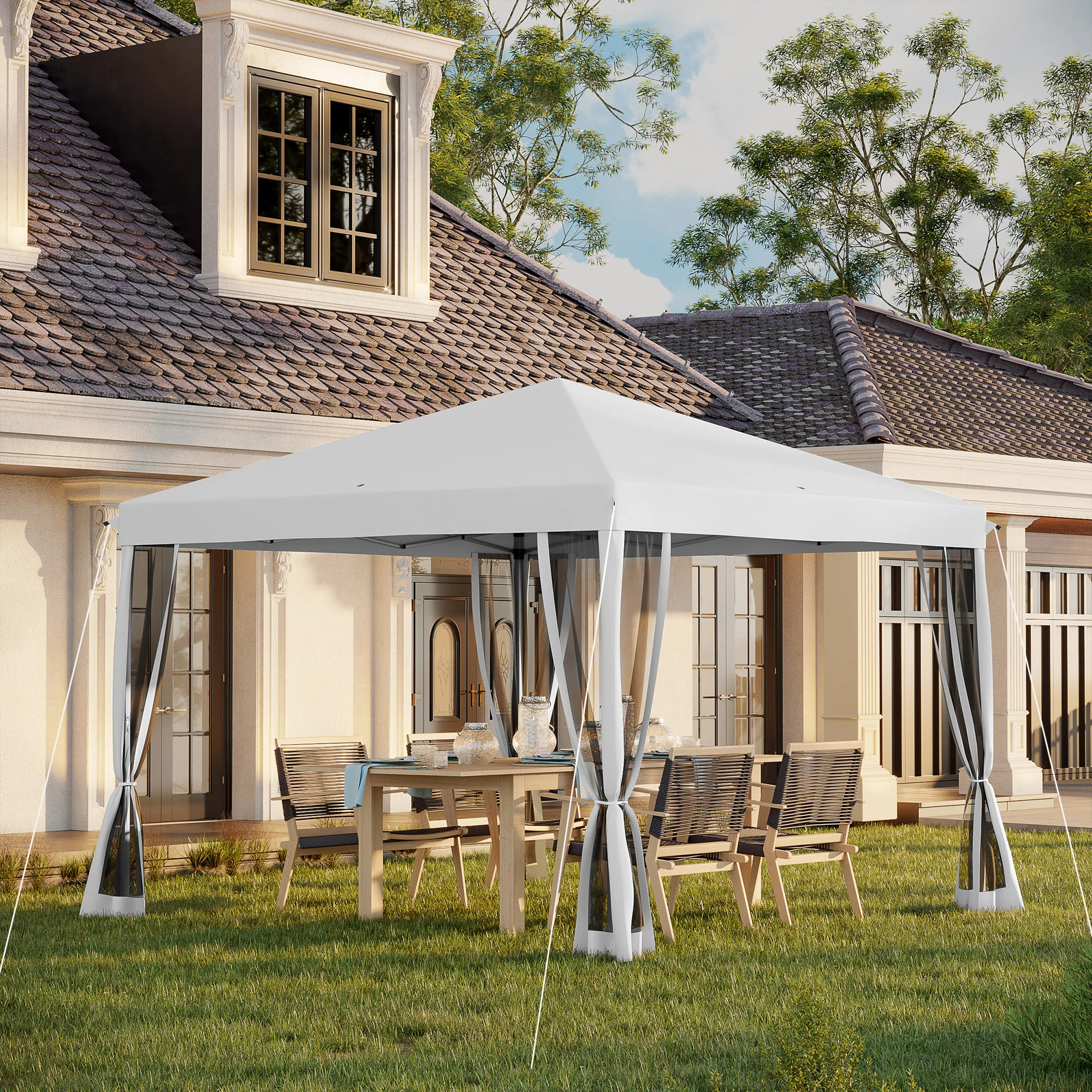 10' x 10' Instant Pop-Up Canopy with Removable Side & Mesh Walls, Cream White - Image 3