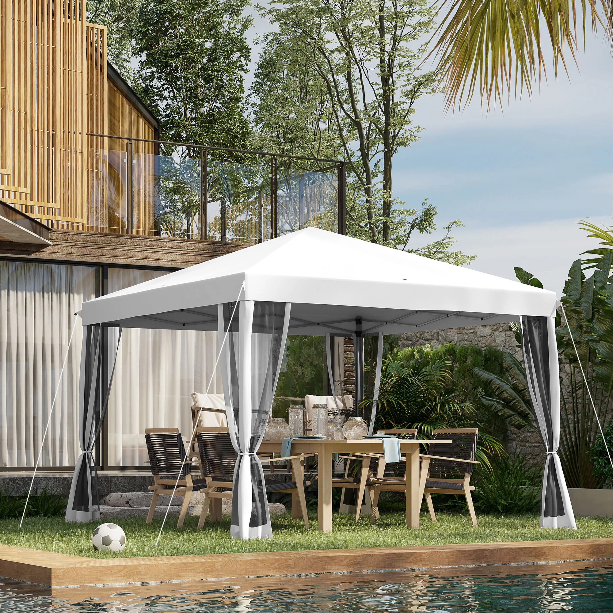 10' x 10' Instant Pop-Up Canopy with Removable Side & Mesh Walls, Cream White - Image 4