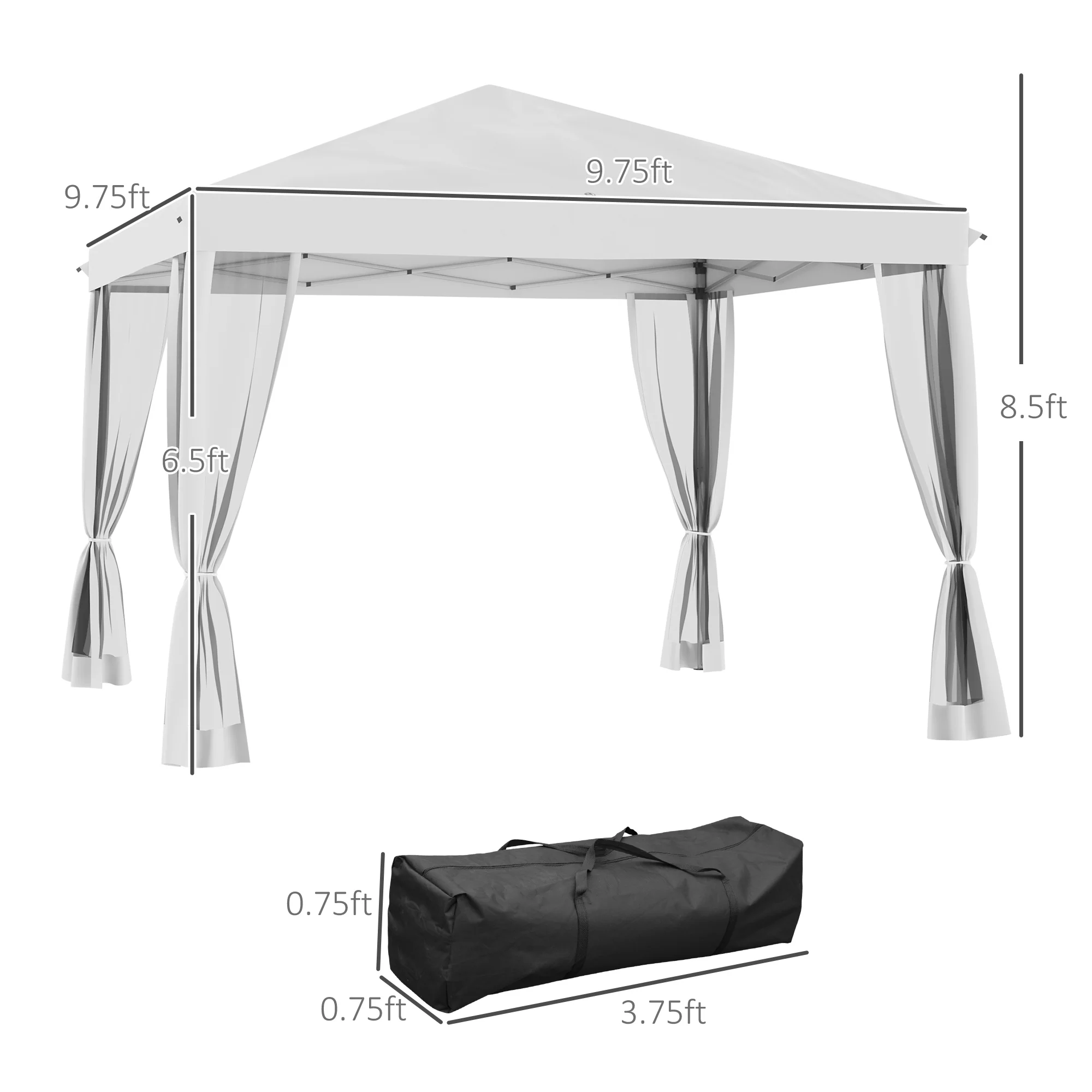 10' x 10' Instant Pop-Up Canopy with Removable Side & Mesh Walls, Cream White - Image 5