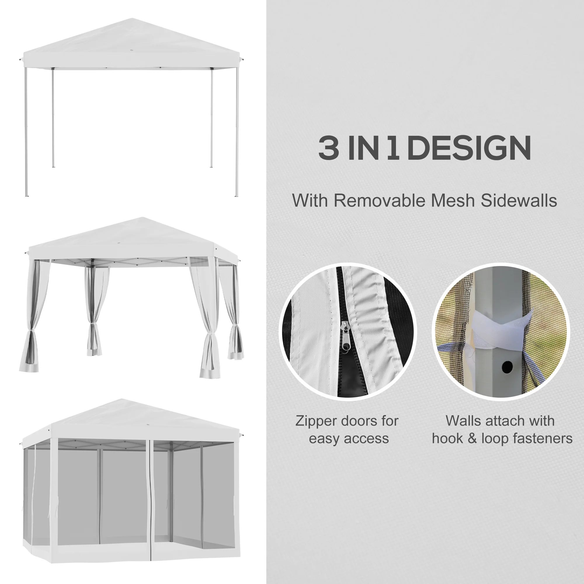 10' x 10' Instant Pop-Up Canopy with Removable Side & Mesh Walls, Cream White - Image 6
