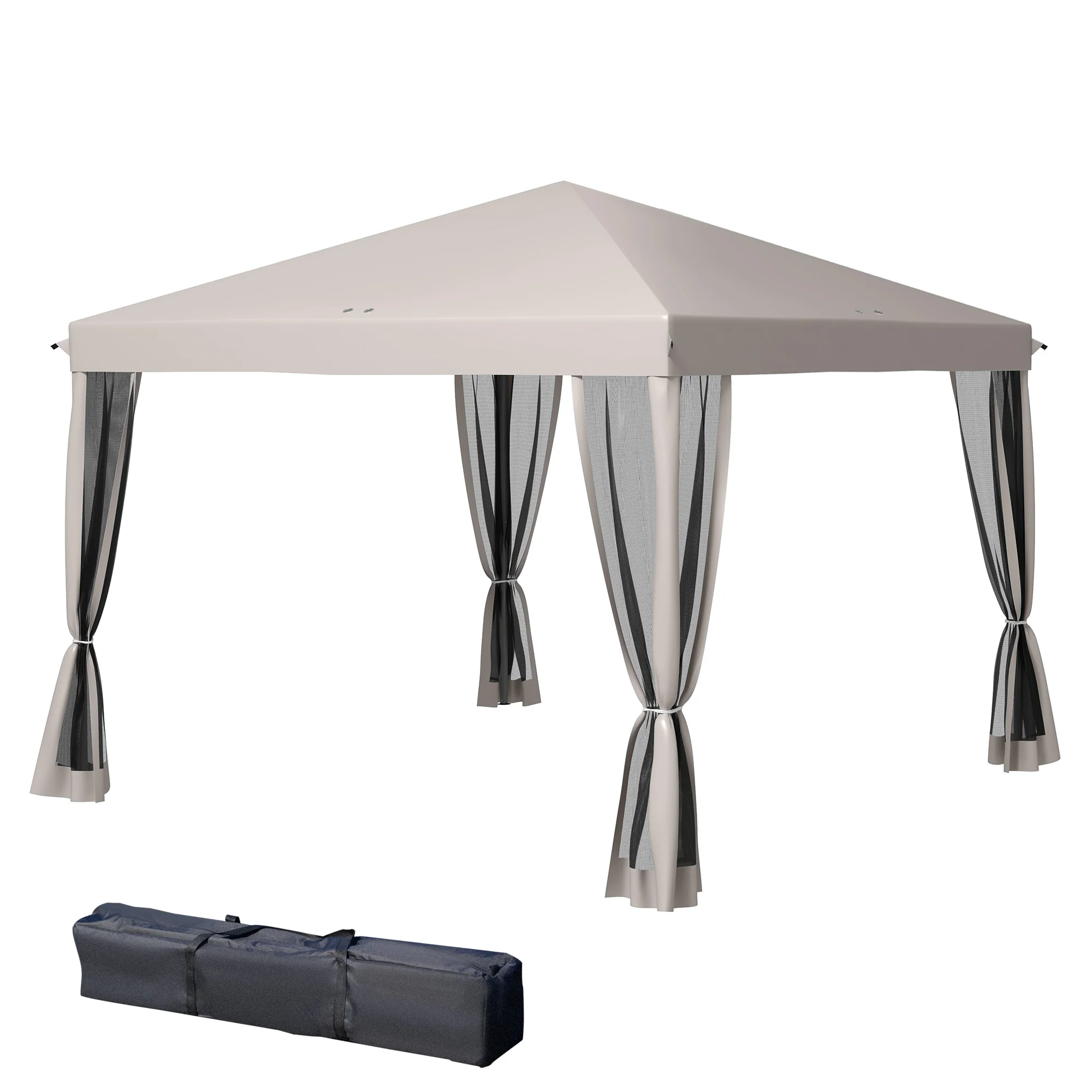 10' x 10' Pop-Up Canopy Tent with Netting, Carry Bag & Adjustable Height, Beige - Image 2
