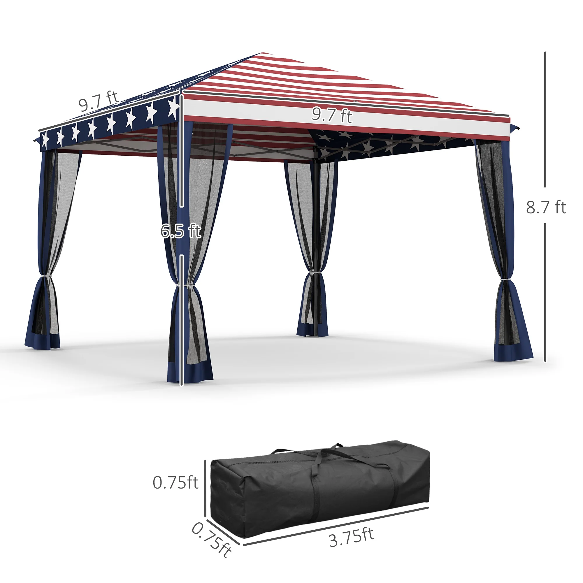 10' x 10' Pop-Up Canopy with Mesh Walls, Instant Setup, Side Panels & American Flag Design - Image 5
