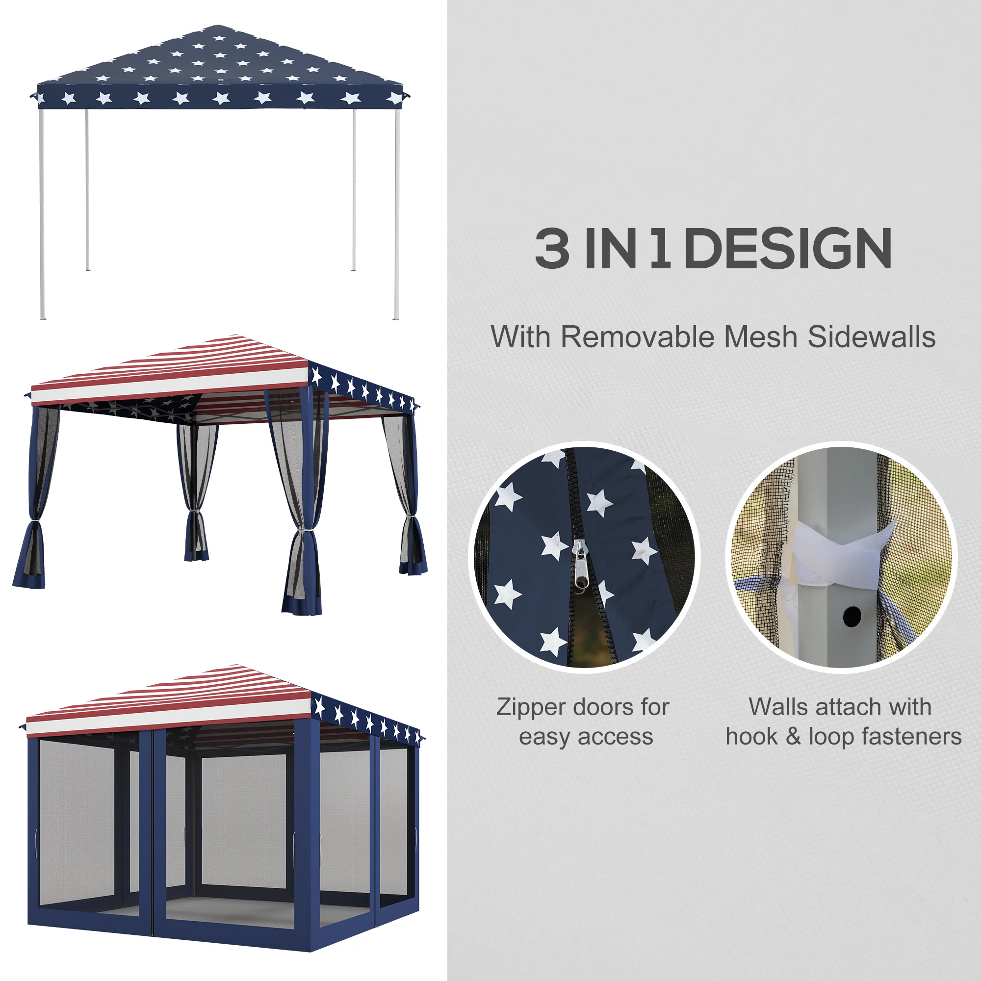 10' x 10' Pop-Up Canopy with Mesh Walls, Instant Setup, Side Panels & American Flag Design - Image 6