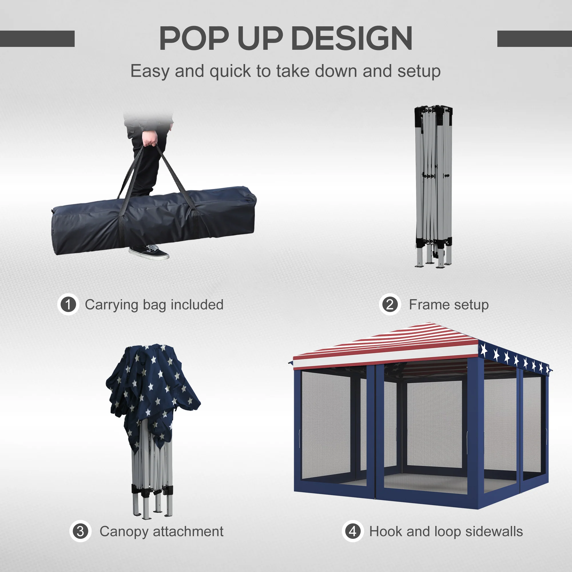 10' x 10' Pop-Up Canopy with Mesh Walls, Instant Setup, Side Panels & American Flag Design - Image 7