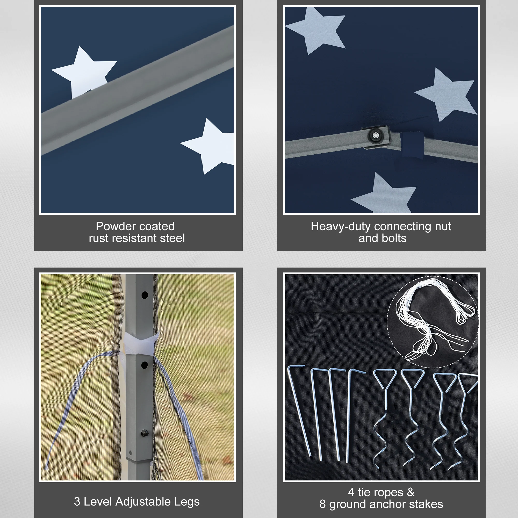 10' x 10' Pop-Up Canopy with Mesh Walls, Instant Setup, Side Panels & American Flag Design - Image 8