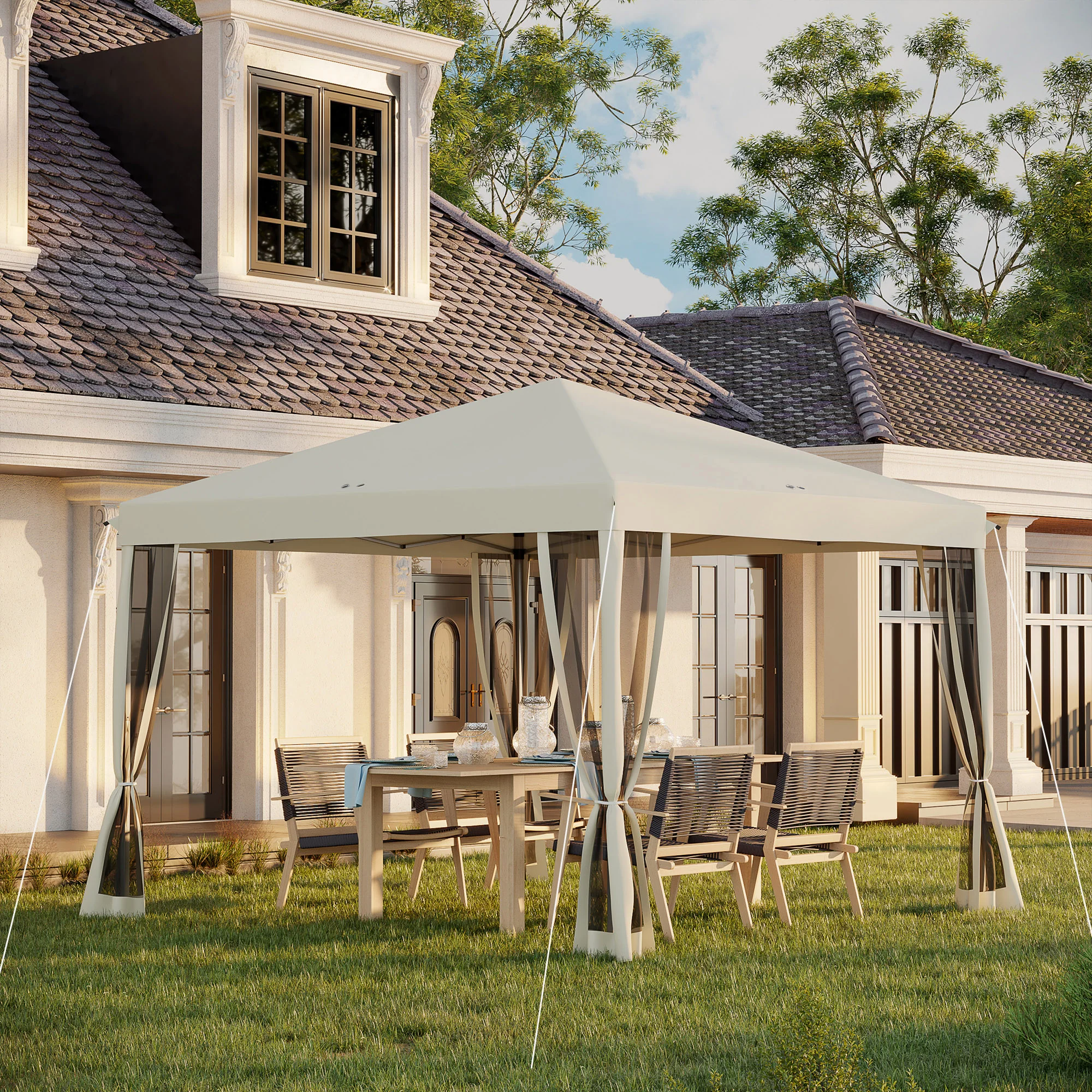 10' x 10' Pop-Up Canopy Tent with Netting, Carry Bag & Adjustable Height, Beige - Image 3