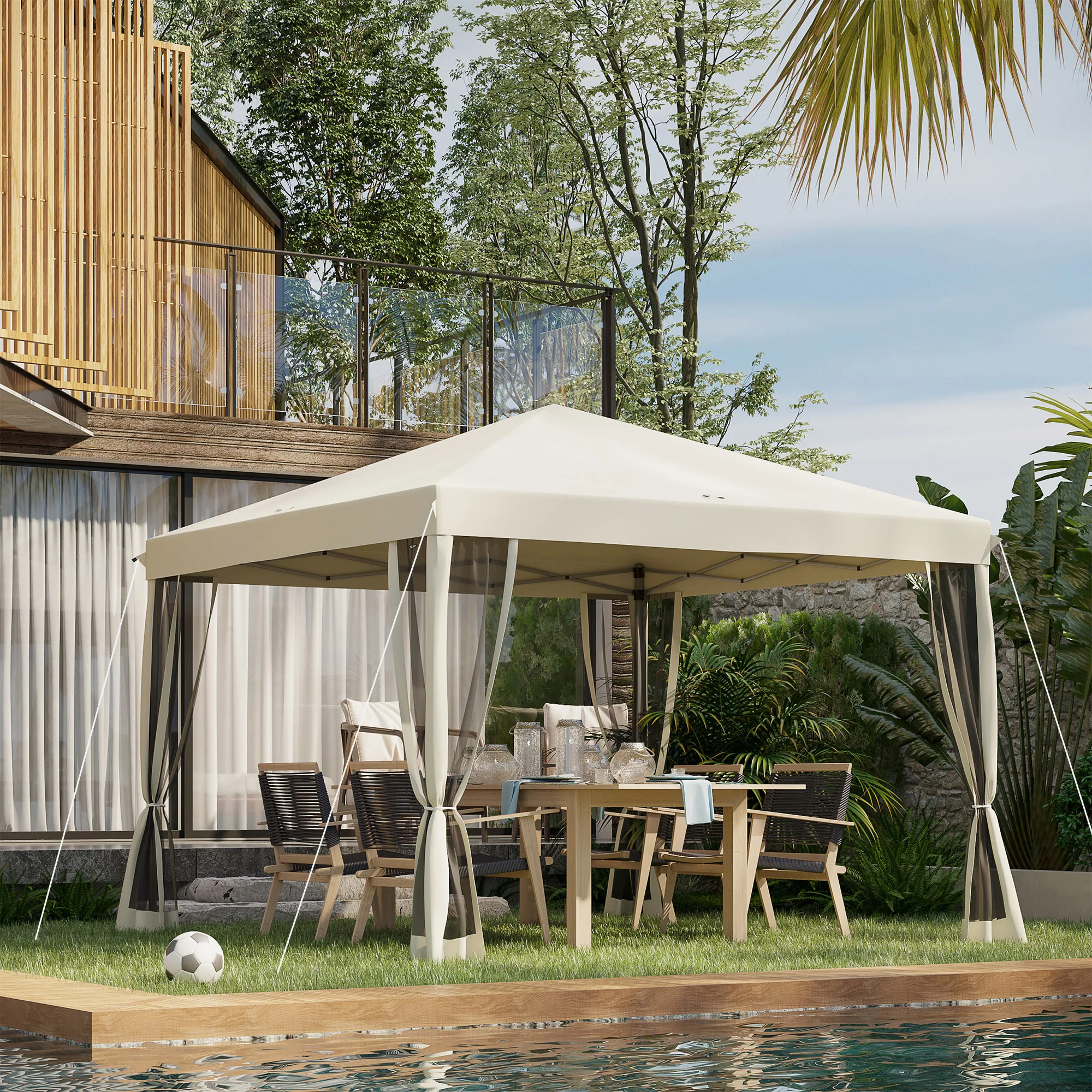 10' x 10' Pop-Up Canopy Tent with Netting, Carry Bag & Adjustable Height, Beige - Image 4