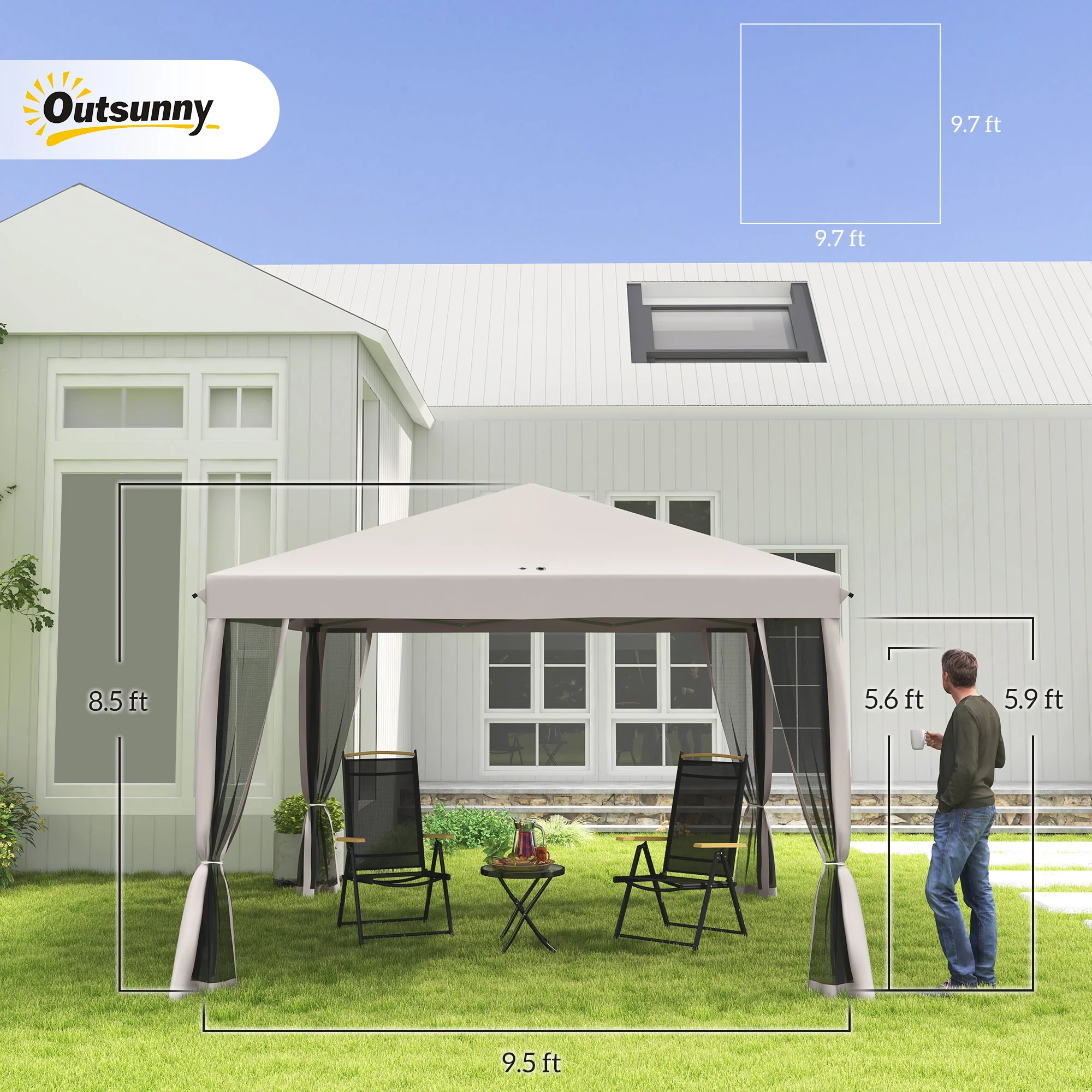 10' x 10' Pop-Up Canopy Tent with Netting, Carry Bag & Adjustable Height, Beige - Image 5