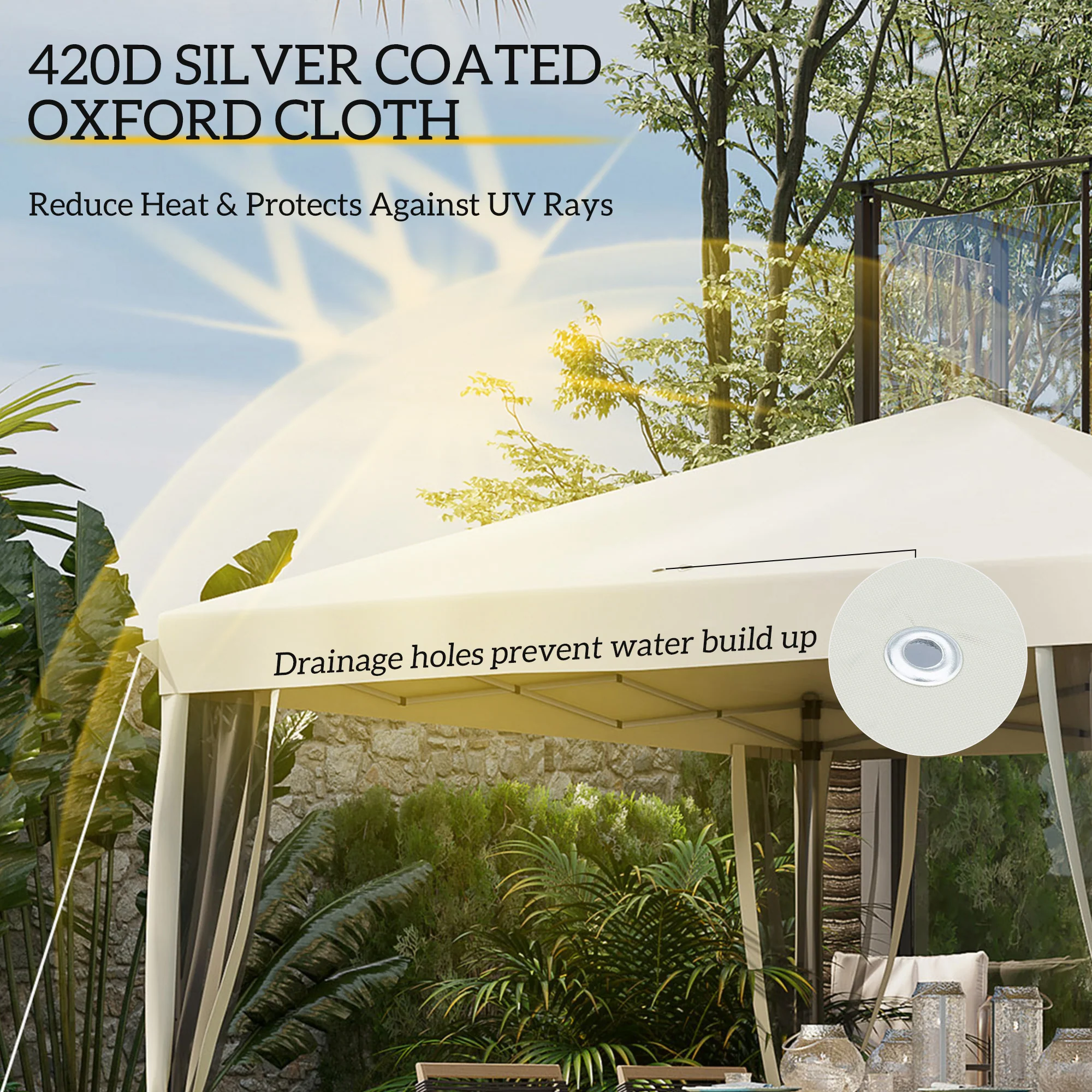10' x 10' Pop-Up Canopy Tent with Netting, Carry Bag & Adjustable Height, Beige - Image 7