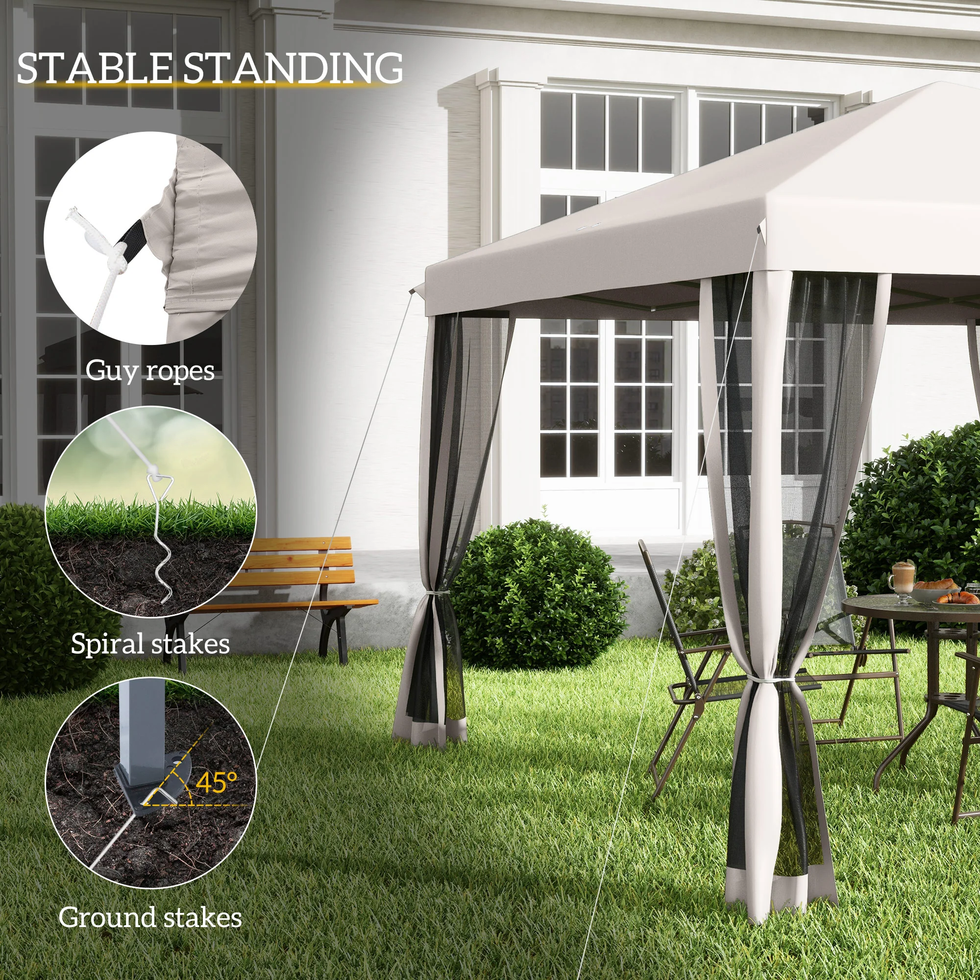 10' x 10' Pop-Up Canopy Tent with Netting, Carry Bag & Adjustable Height, Beige - Image 8