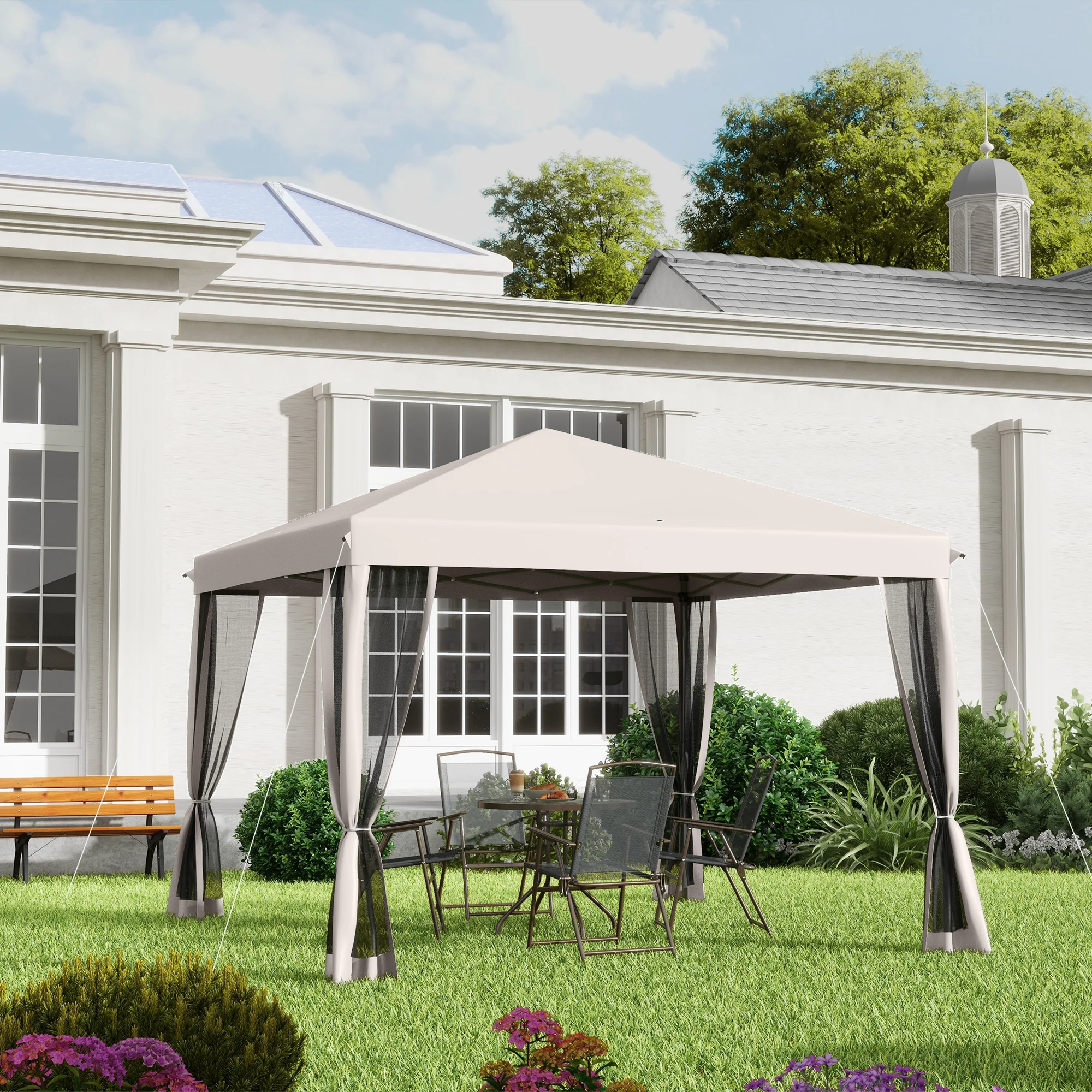 10' x 10' Pop-Up Canopy Tent with Netting, Carry Bag & Adjustable Height, Beige - Image 9
