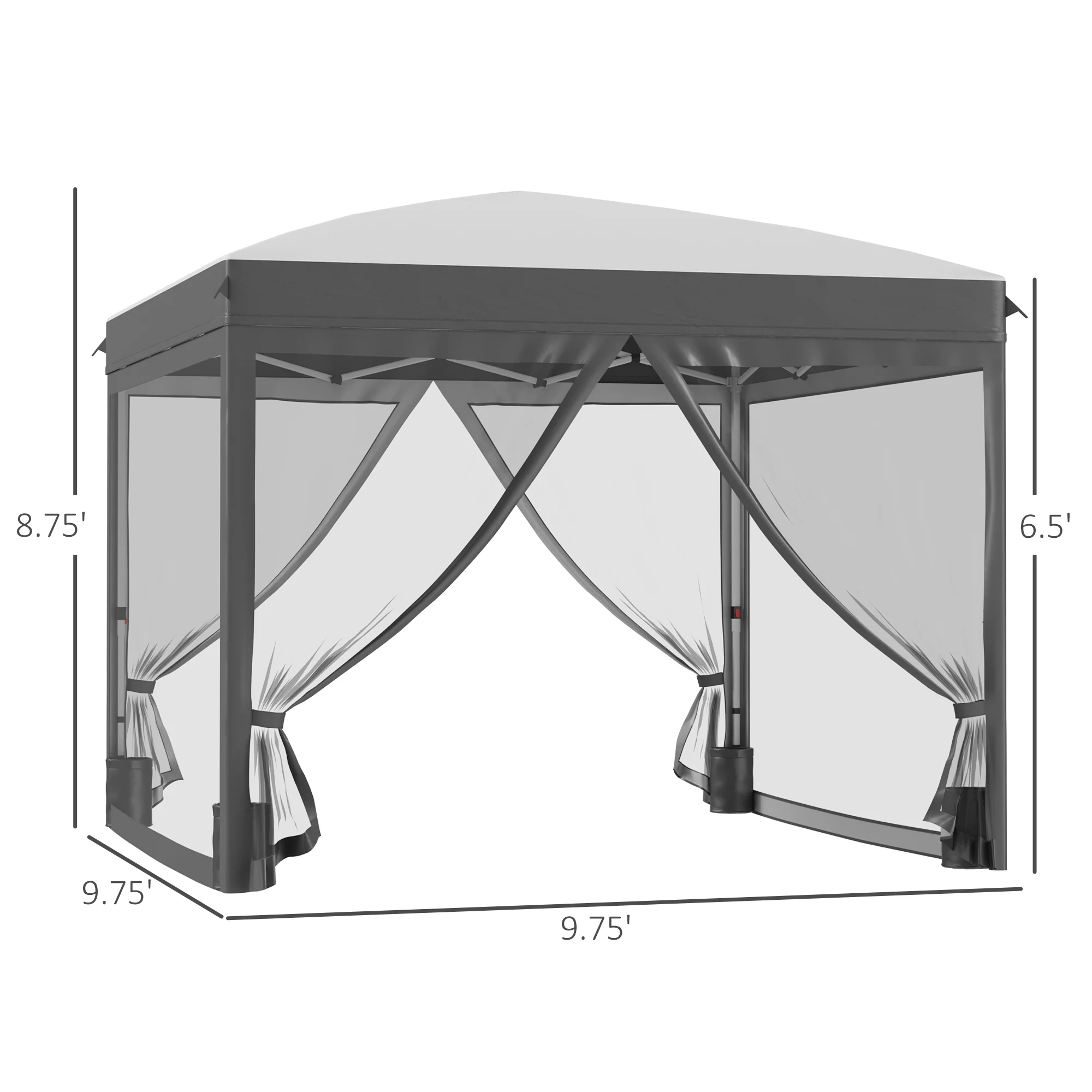 10' x 10' Canopy Tent with Netting, Adjustable Height, Wheeled Bag & Sand Bags, Gray - Image 5