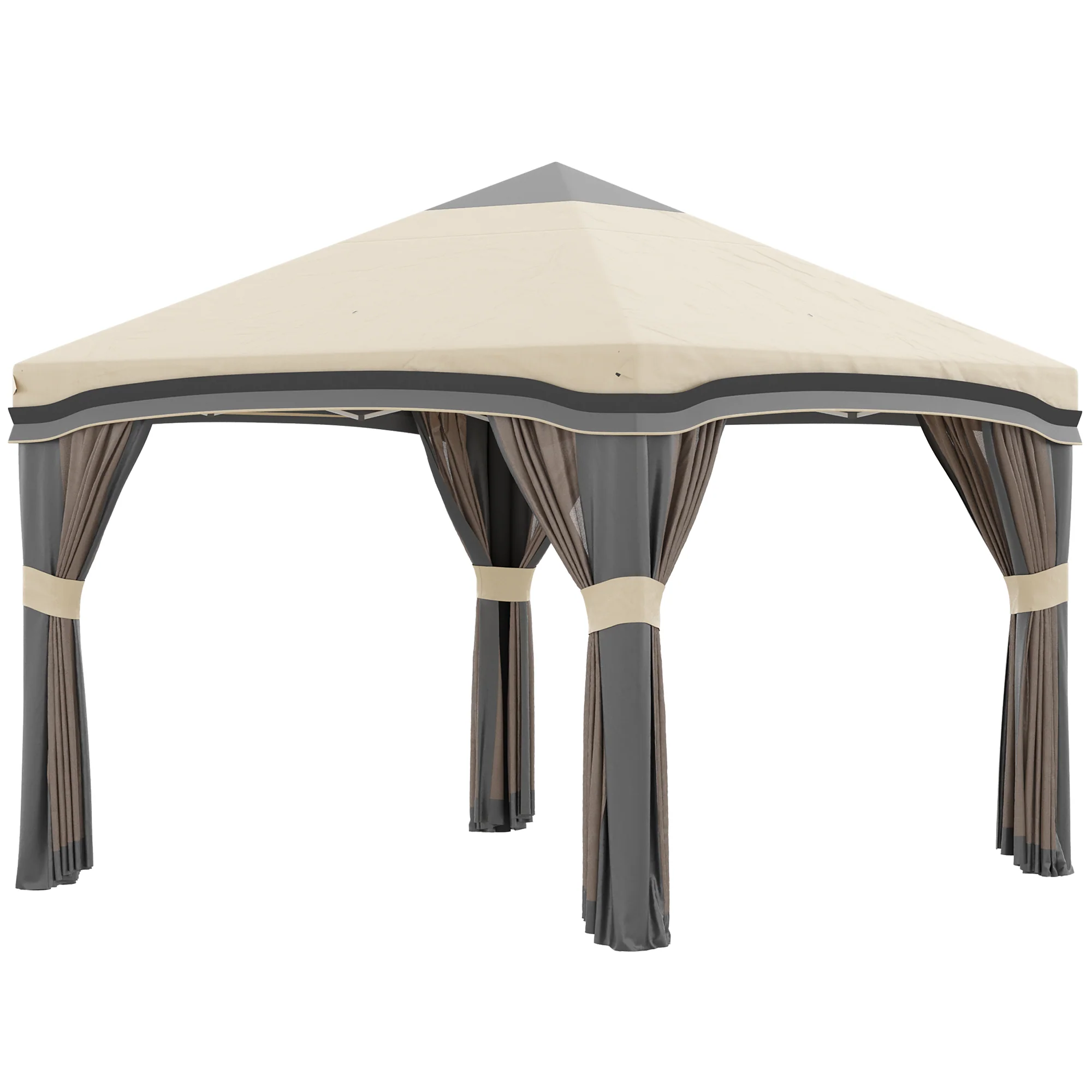 10' x 10' Adjustable Pop Up Canopy Tent with Netting, Wheeled Carry Bag, Sand Bags, Beige - Image 10