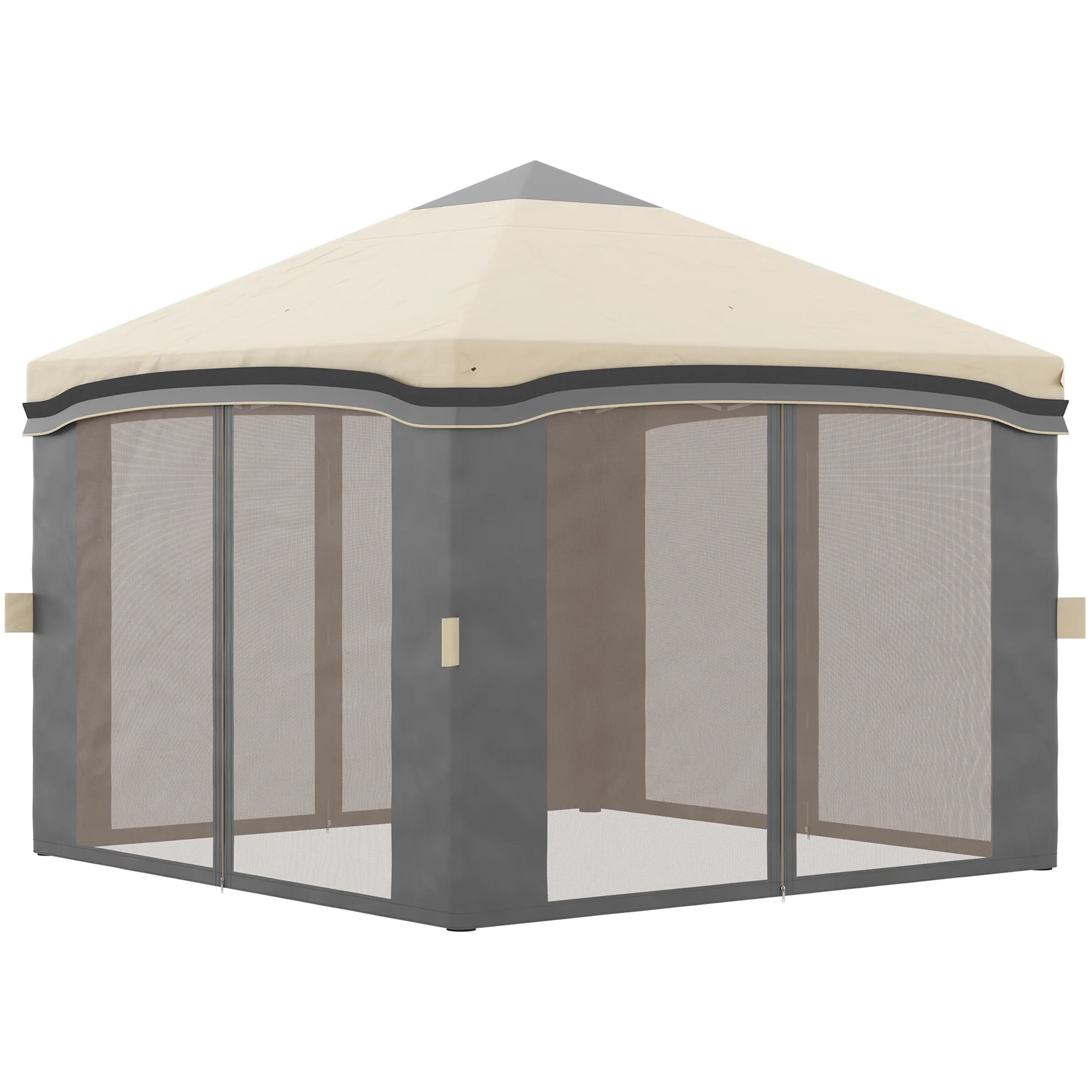 10' x 10' Adjustable Pop Up Canopy Tent with Netting, Wheeled Carry Bag, Sand Bags, Beige - Image 2